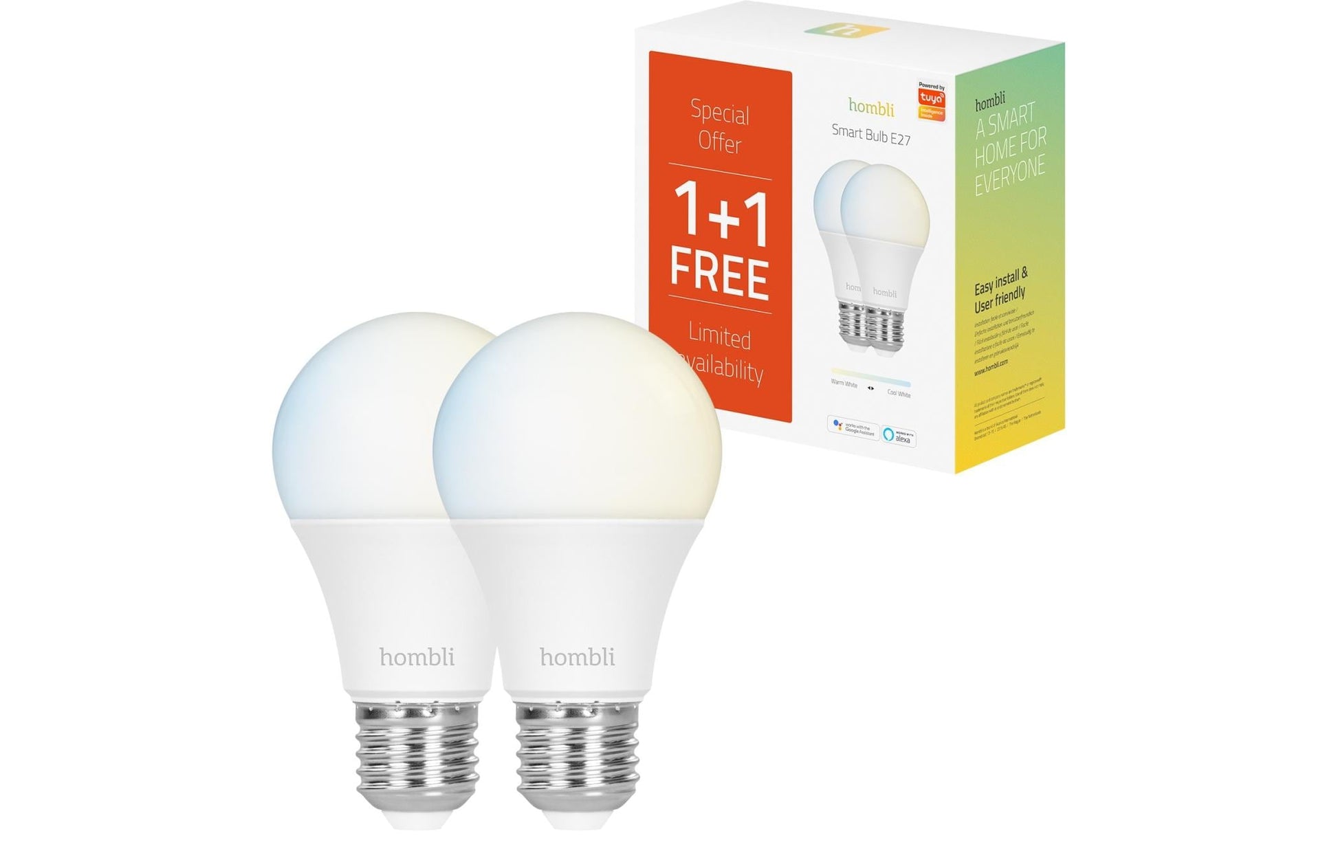Hombli Smart-Leuchtmittel E27 – 800 lm, 2700–6500 K, WLAN/App, dimmbar – Weiss