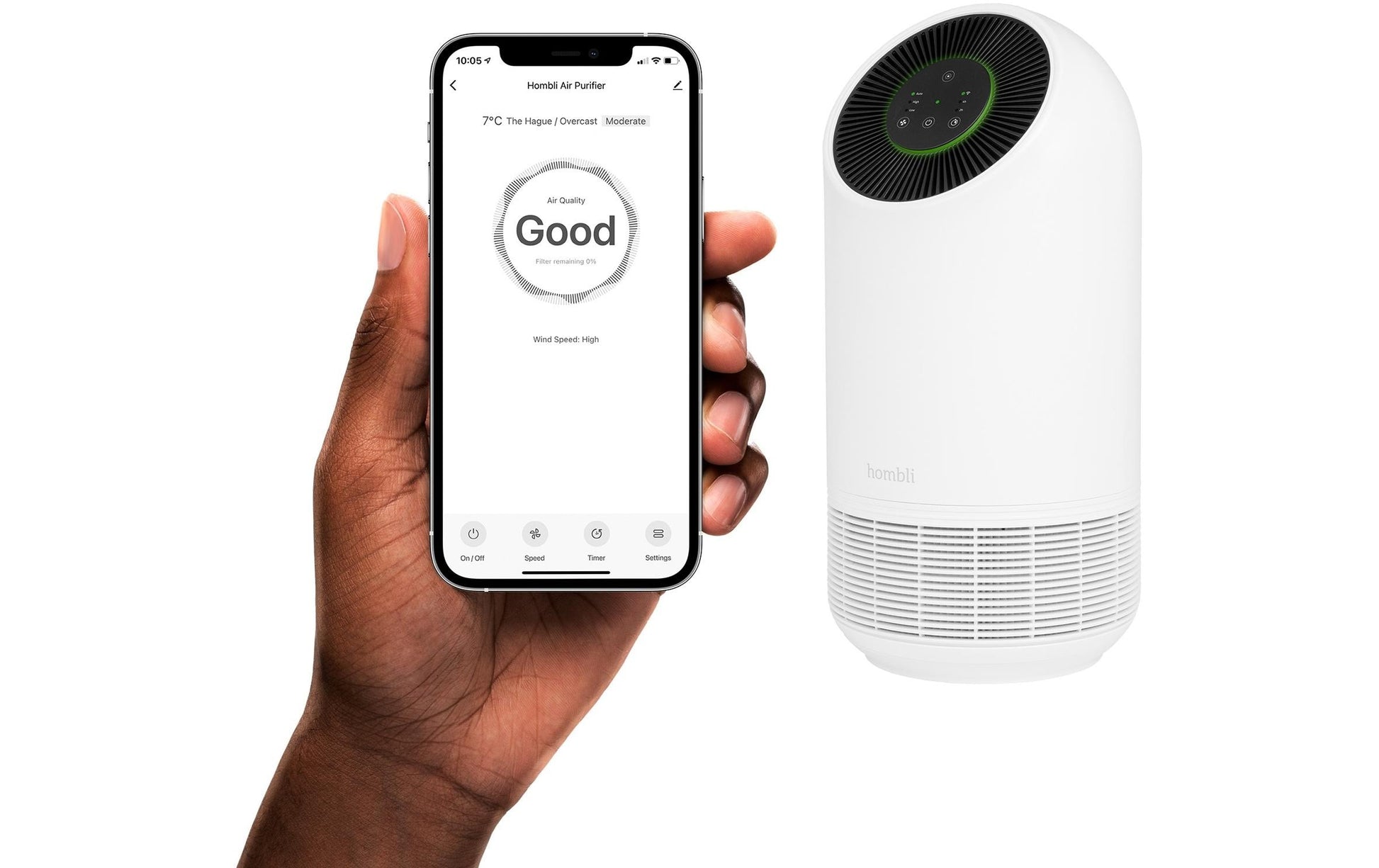 Hombli Smart Luftreiniger – CADR 90 m³/h, bis 25m², WLAN, App-Steuerung, 30 dB