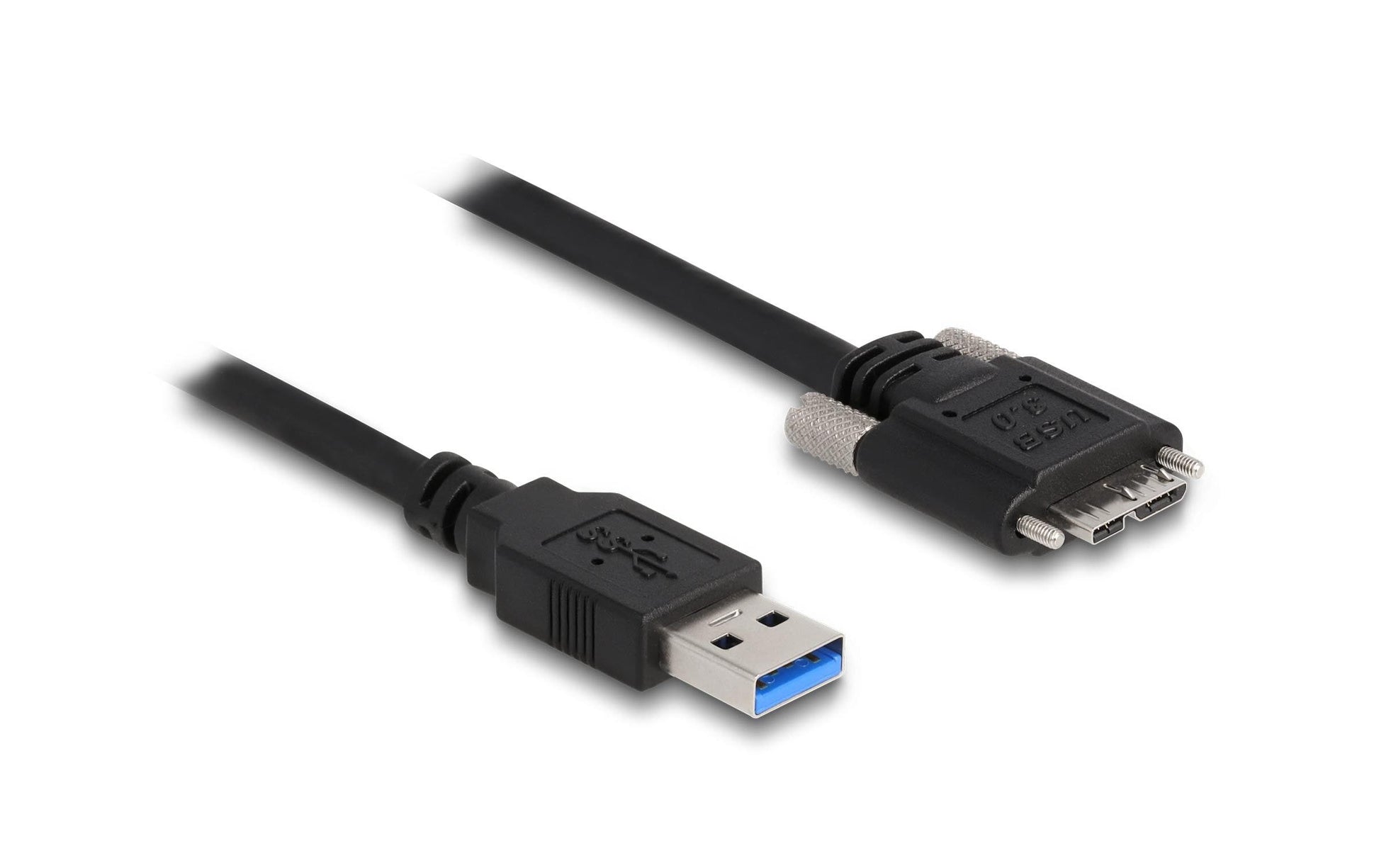 DeLOCK USB-A auf Micro-USB-B Kabel – USB 3.2 Gen 1 (5 Gbit/s) – 0,5 m – Verschraubbar, Goldstecker – Schwarz
