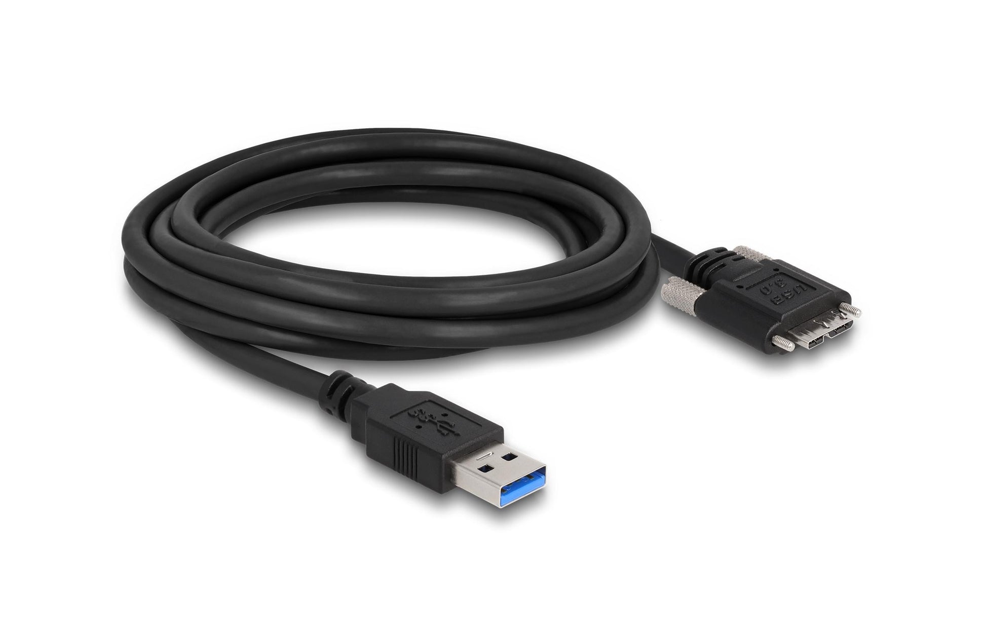 DeLOCK USB-A auf Micro-USB-B Kabel – USB 3.2 Gen 1 (5 Gbit/s) – 3 m – Verschraubbar, Goldstecker – Schwarz