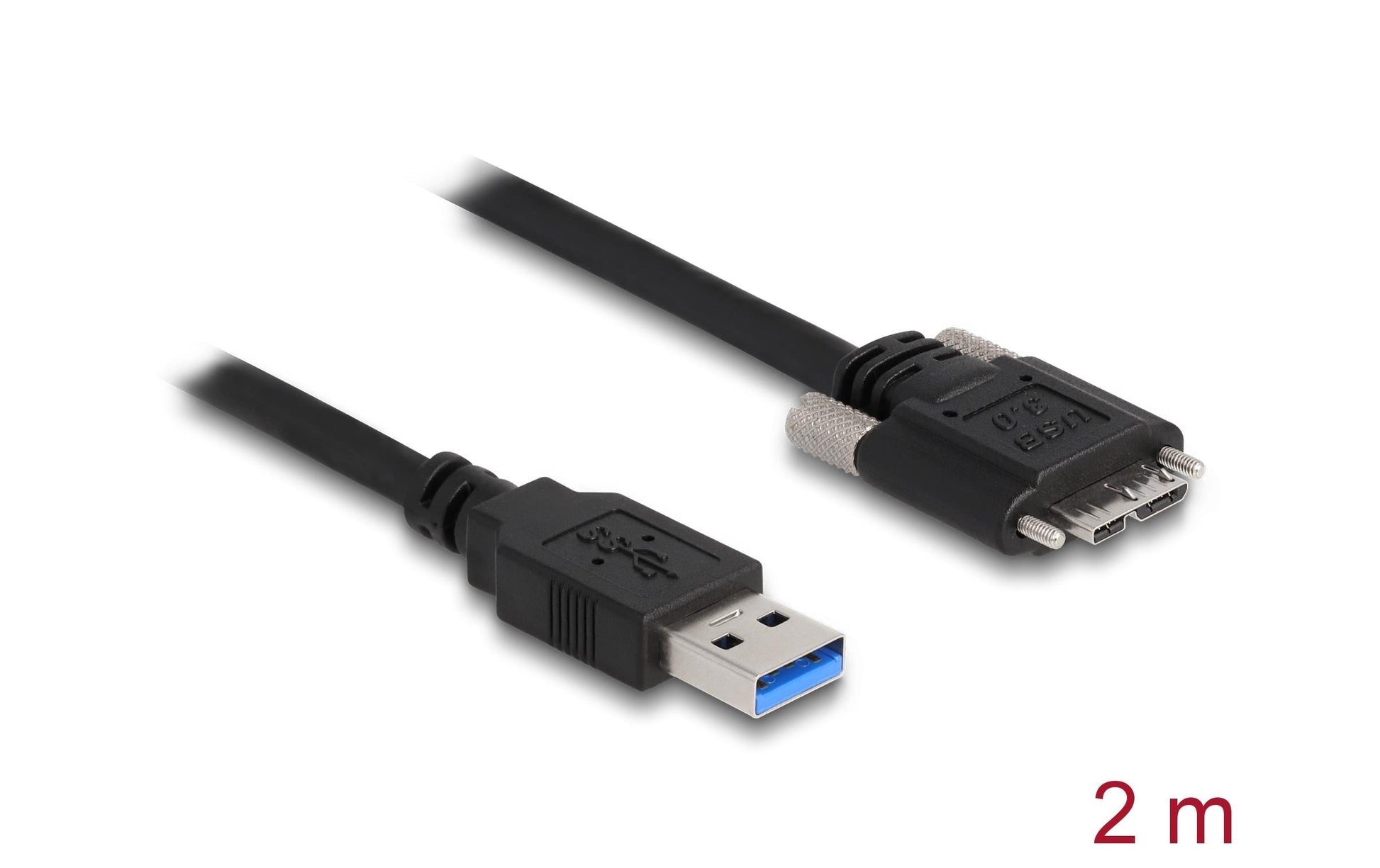 DeLOCK USB-A auf Micro-USB-B Kabel – USB 3.2 Gen 1 (5 Gbit/s) – 2 m – Goldstecker, verschraubbar – Schwarz