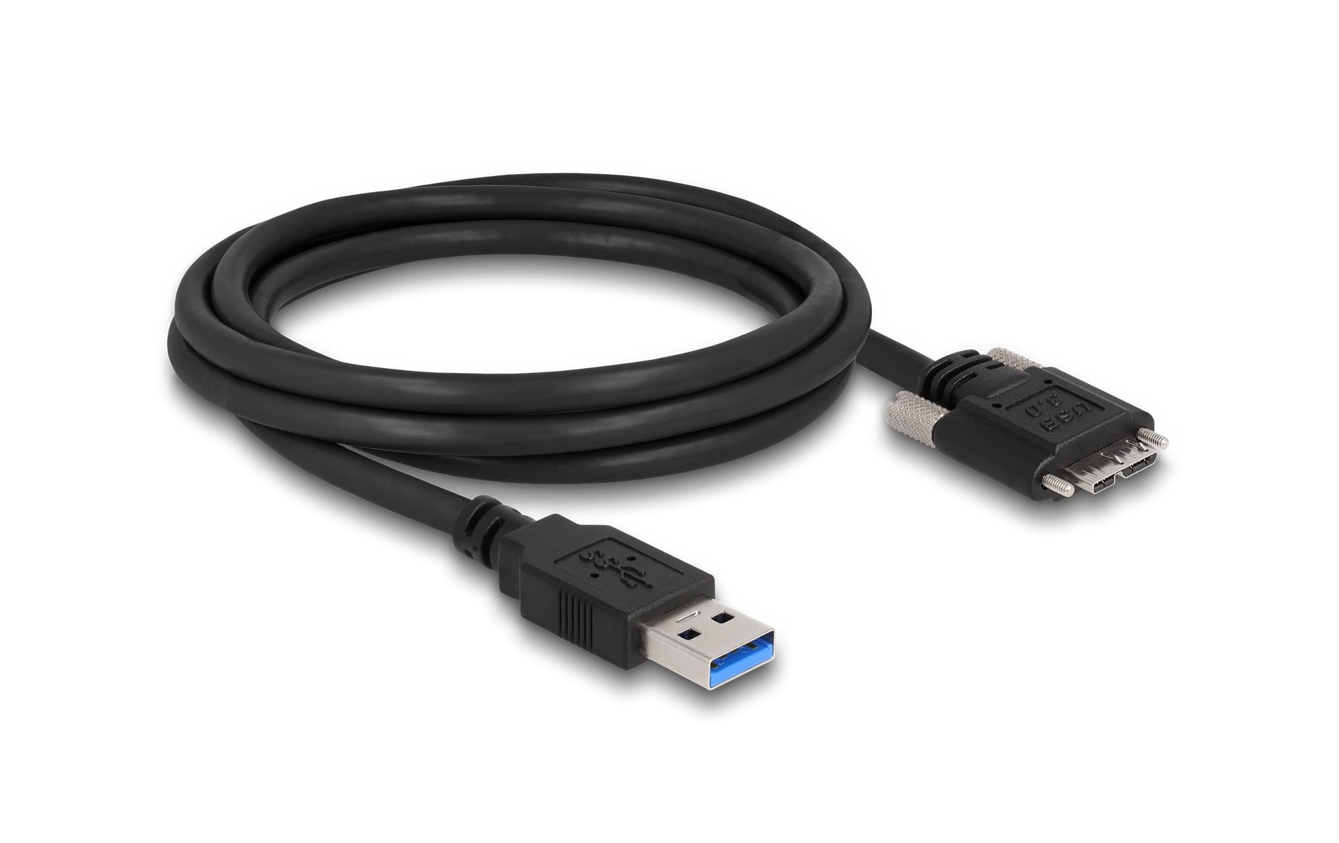 DeLOCK USB-A auf Micro-USB-B Kabel – USB 3.2 Gen 1 (5 Gbit/s) – 2 m – Goldstecker, verschraubbar – Schwarz