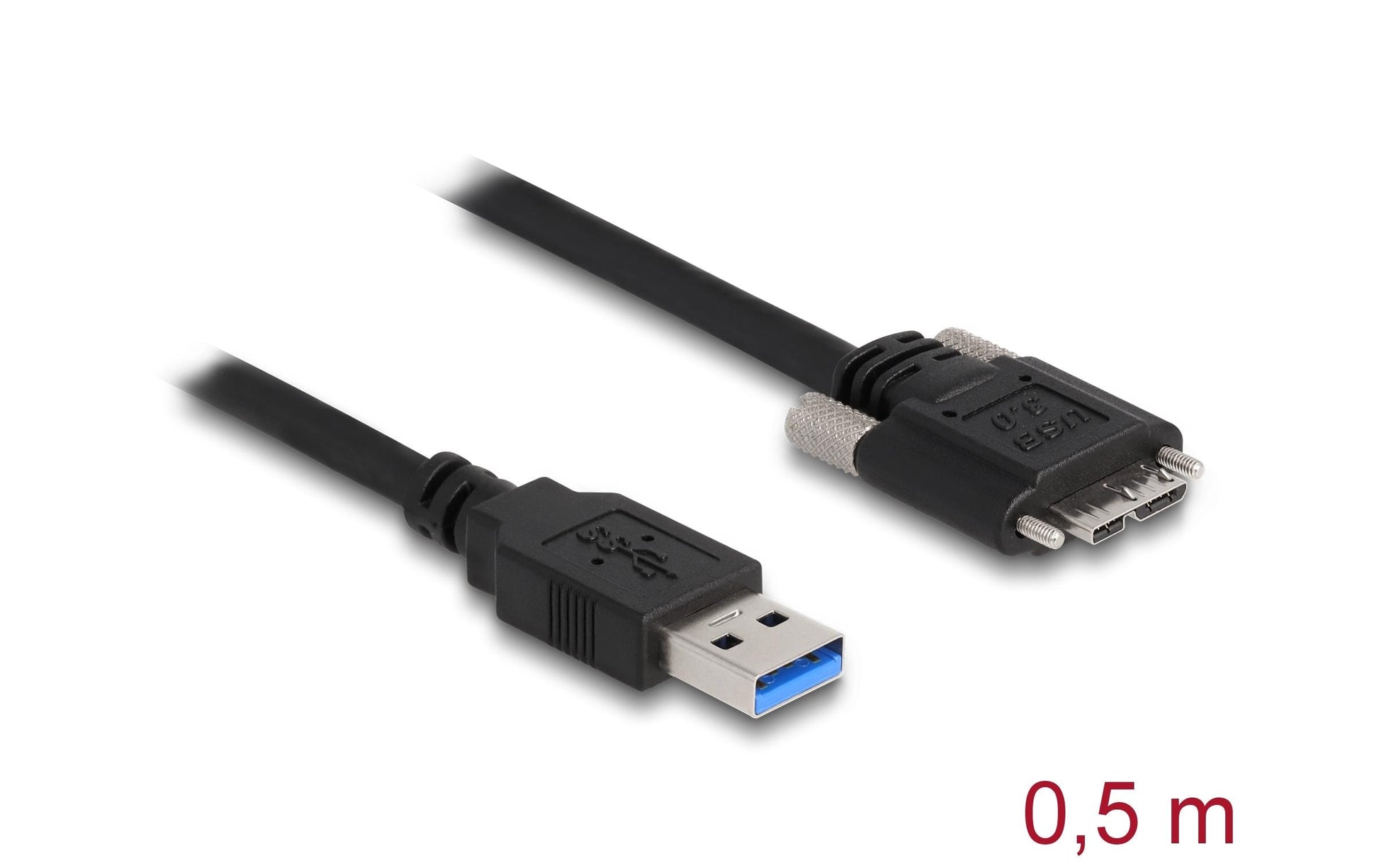 DeLOCK USB-A auf Micro-USB-B Kabel – USB 3.2 Gen 1 (5 Gbit/s) – 0,5 m – Verschraubbar, Goldstecker – Schwarz