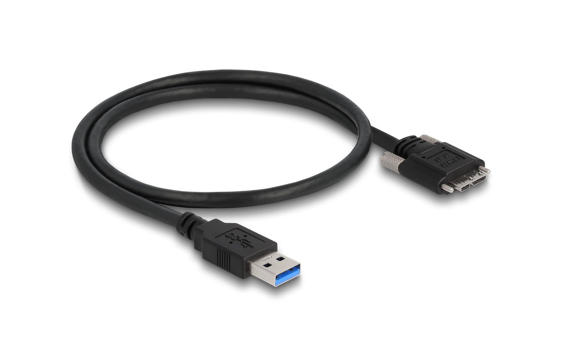 DeLOCK USB-A auf Micro-USB-B Kabel – USB 3.2 Gen 1 (5 Gbit/s) – 0,5 m – Verschraubbar, Goldstecker – Schwarz