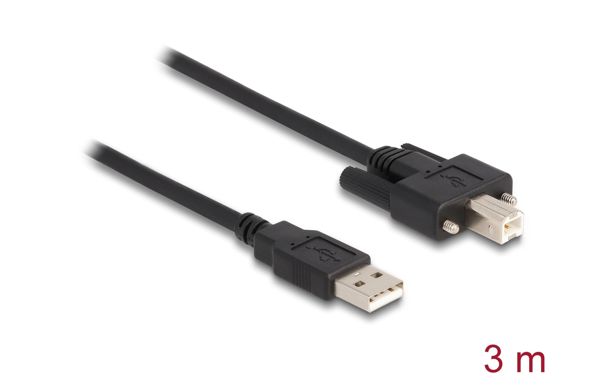 DeLOCK USB-A auf USB-B Kabel – USB 2.0 (480 Mbit/s) – 3 m – Verschraubbar – Schwarz