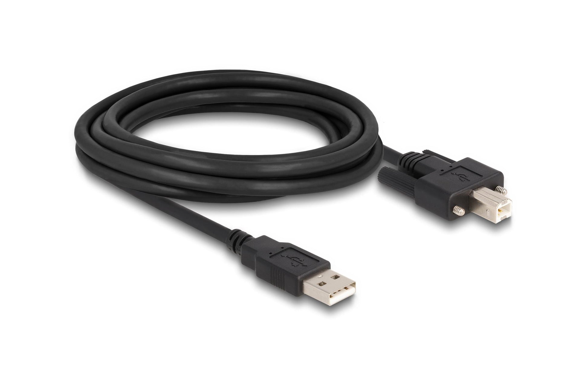 DeLOCK USB-A auf USB-B Kabel – USB 2.0 (480 Mbit/s) – 3 m – Verschraubbar – Schwarz