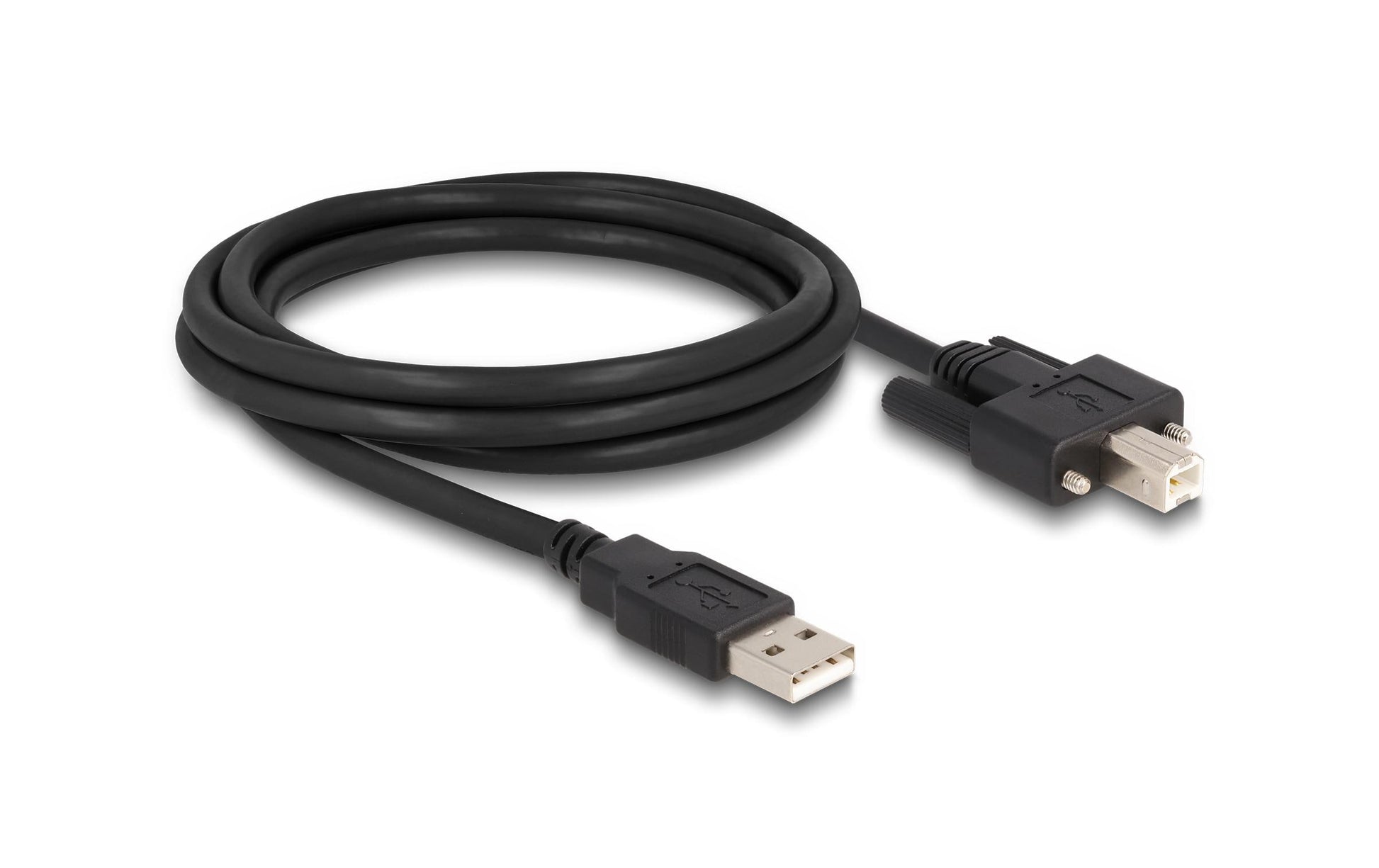 DeLOCK USB-A auf USB-B Kabel – USB 2.0 (480 Mbit/s) – 2 m – verschraubbar, Goldstecker – Schwarz