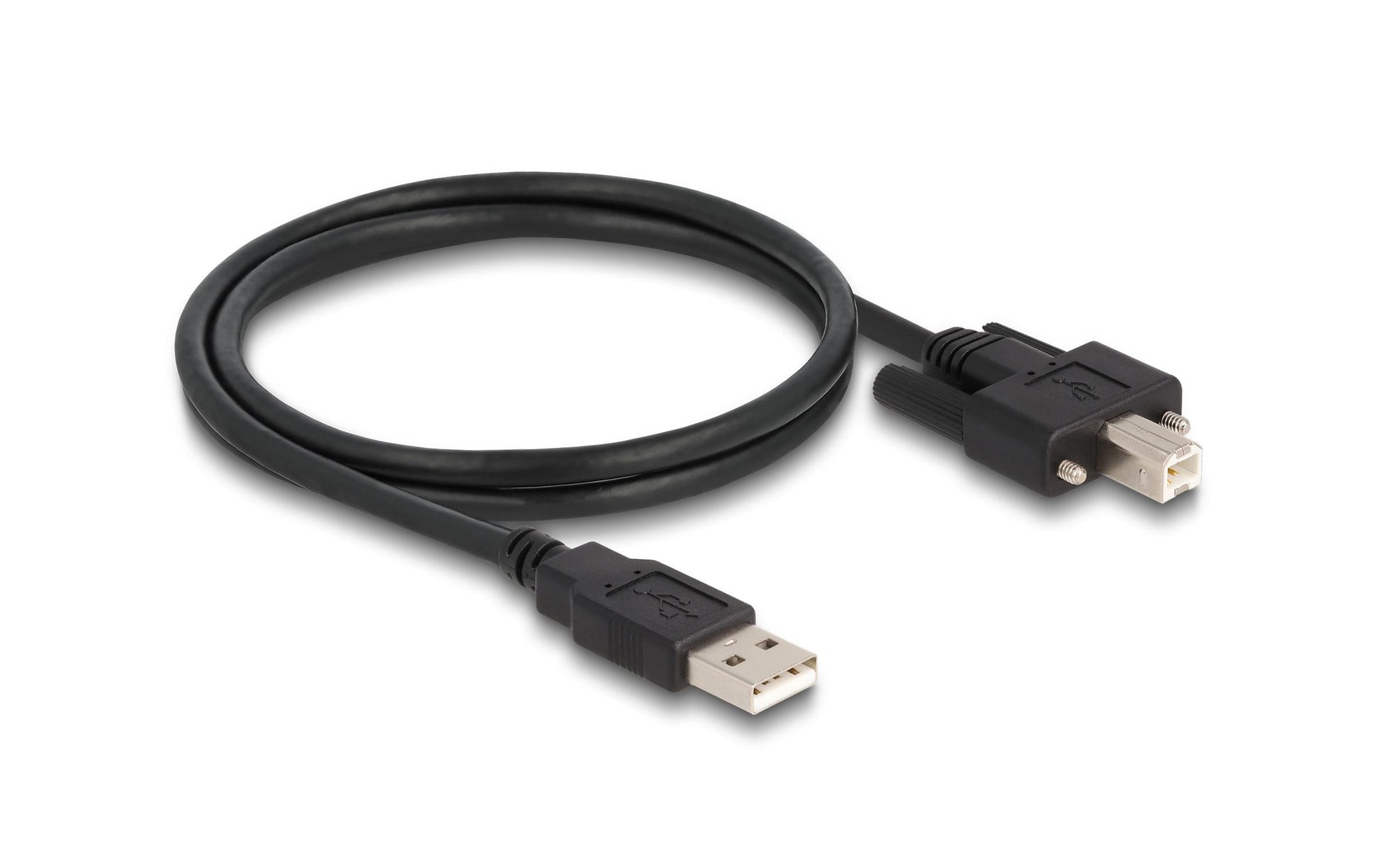 DeLOCK USB-A auf USB-B Kabel – USB 2.0 (480 Mbit/s) – 1 m – Verschraubbar, Goldstecker – Schwarz