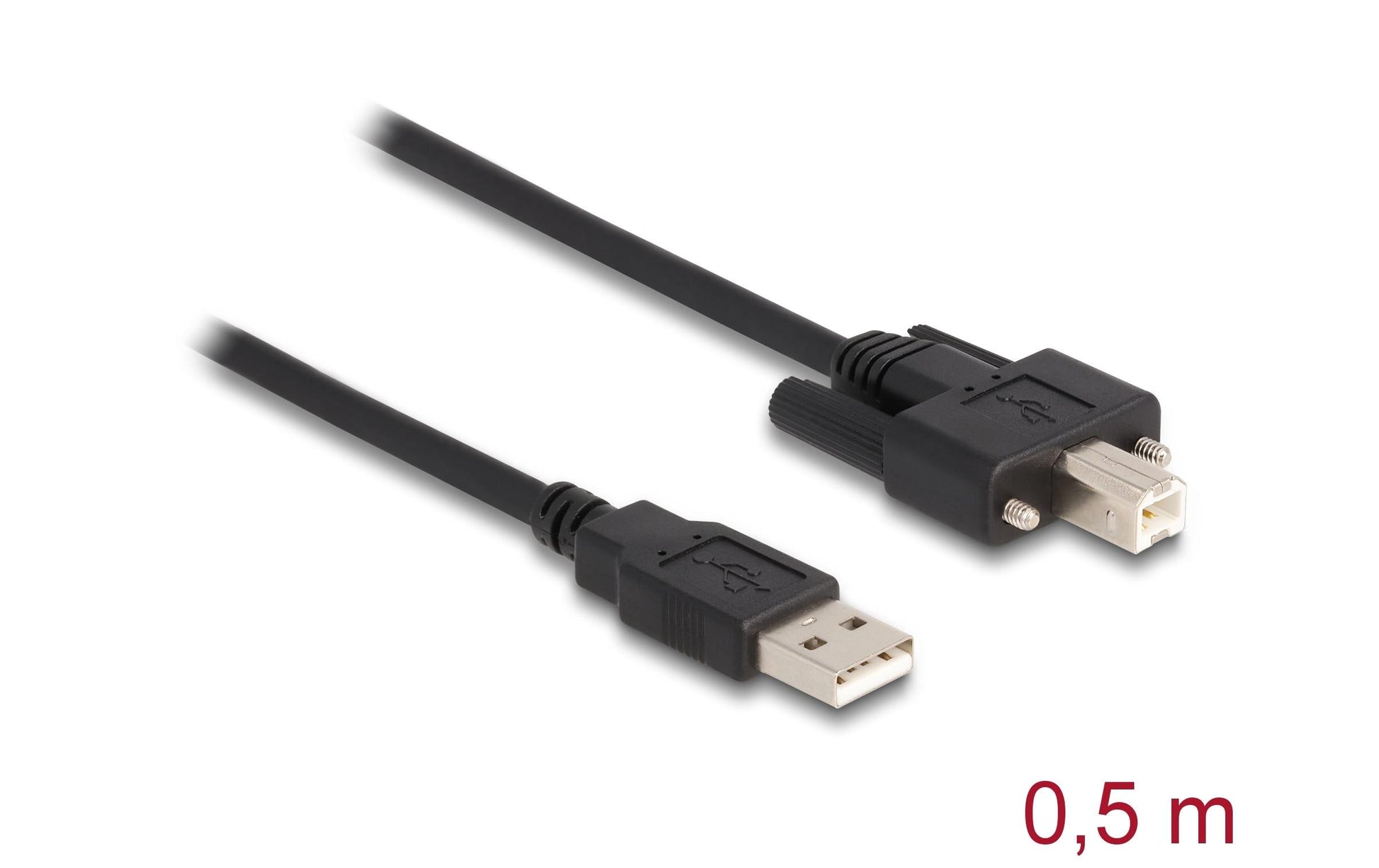 DeLOCK USB-A auf USB-B Kabel – USB 2.0 (480 Mbit/s) – 0,5 m – Verschraubbar – Schwarz