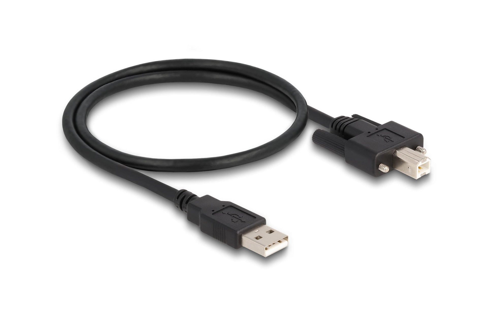 DeLOCK USB-A auf USB-B Kabel – USB 2.0 (480 Mbit/s) – 0,5 m – Verschraubbar – Schwarz