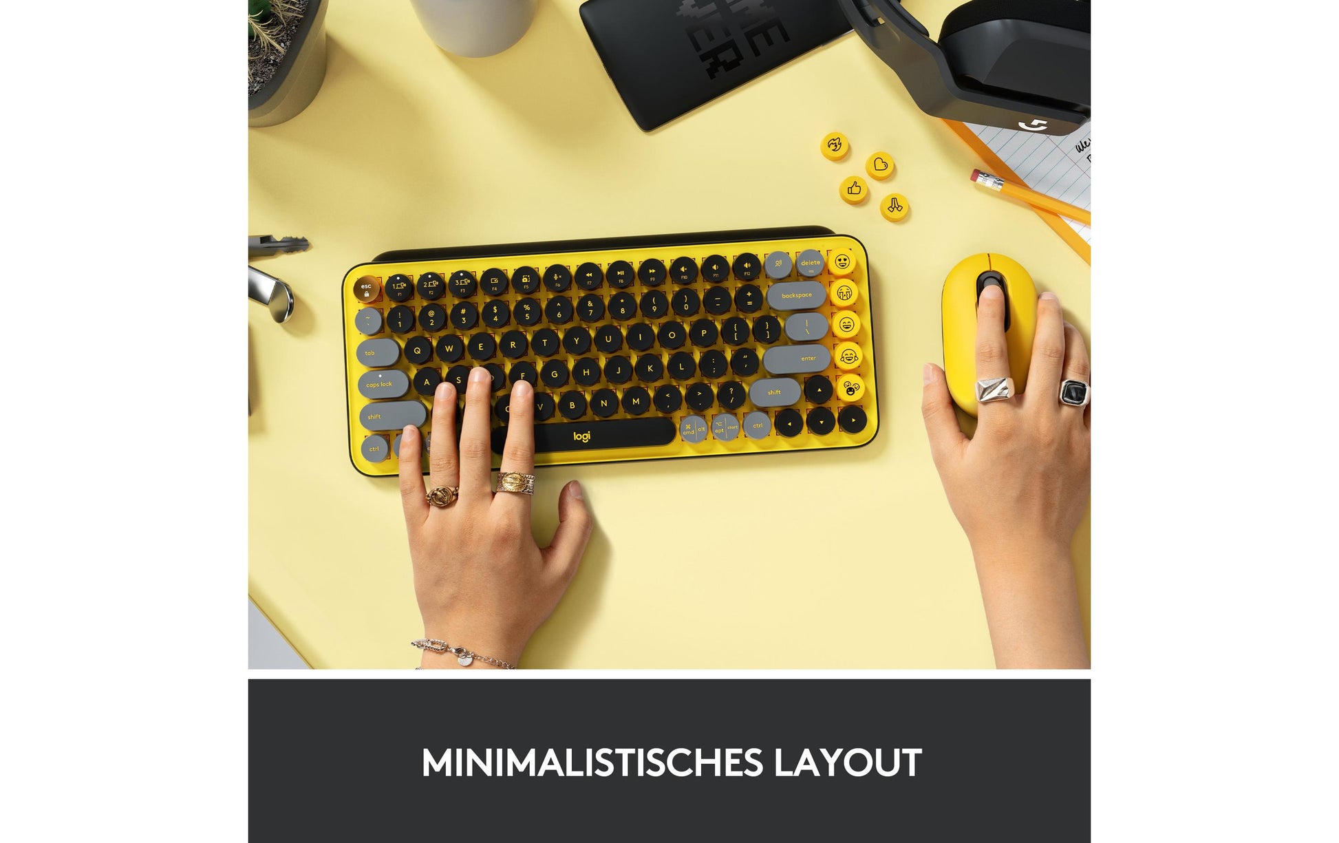 Logitech POP Keys – Tastatur, kabellos (Bluetooth/2,4 GHz), CH-Layout (DE-CH) – für Windows & macOS
