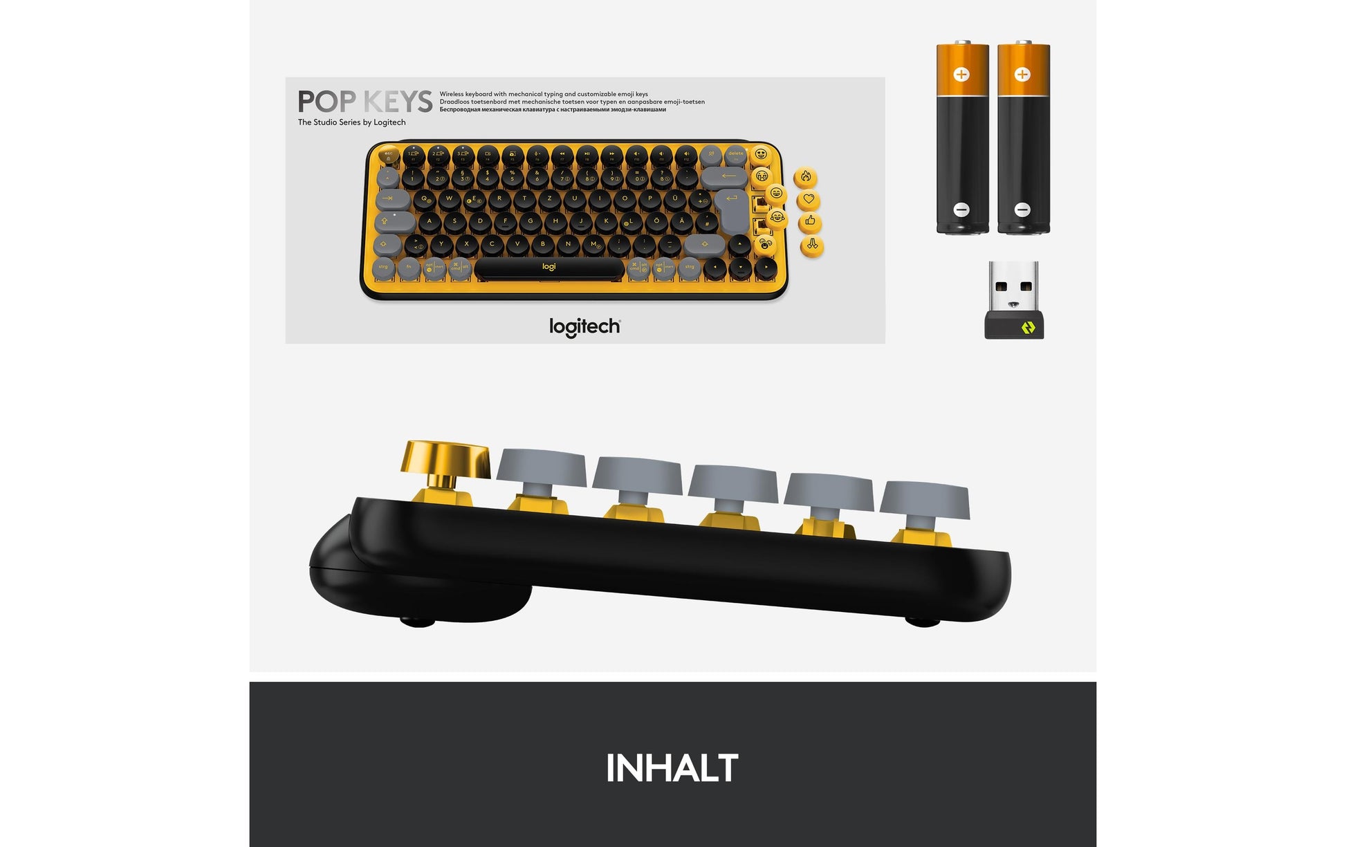 Logitech POP Keys – Tastatur, kabellos (Bluetooth/2,4 GHz), CH-Layout (DE-CH) – für Windows & macOS
