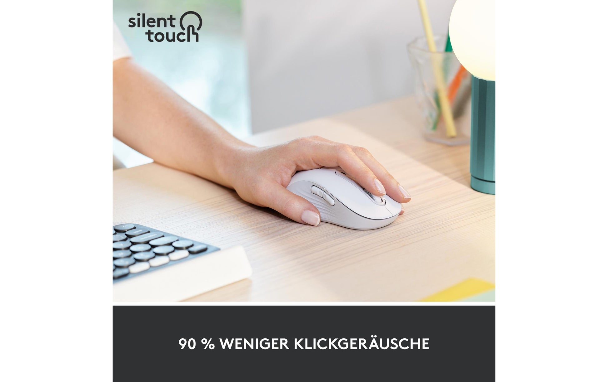 Logitech M650 L Maus – kabellos, für Linkshänder, für Handflächen L, weiss