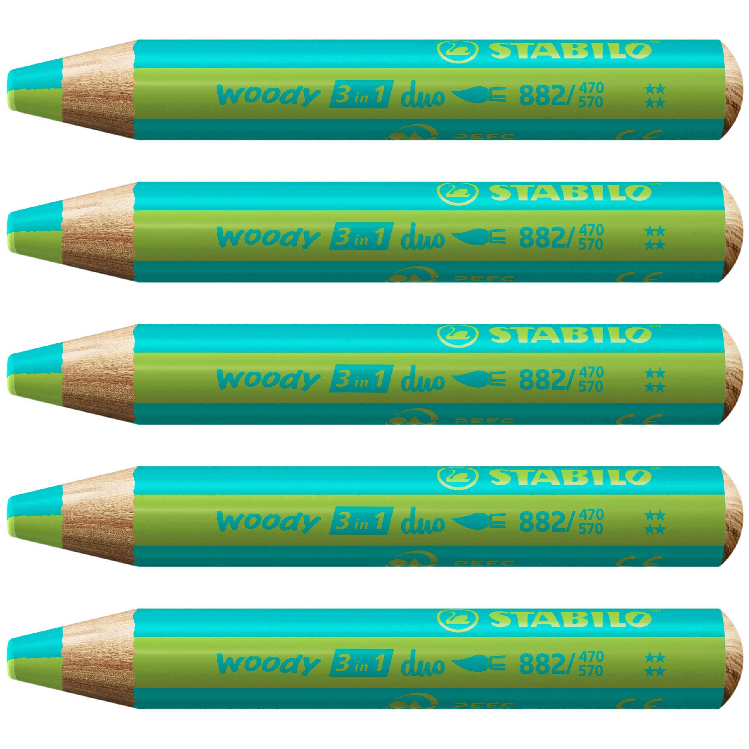 STABILO woody 3 in 1 Duo – 5 Duofarben, mit Spitzer