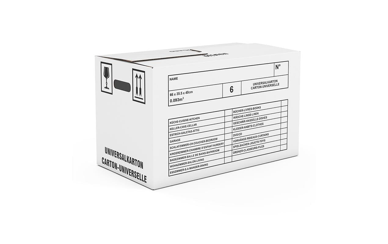 Versandkarton – 660 × 360 × 400 mm, 2-wellig, weiss, mit Tragegriffen – 10 Stk.
