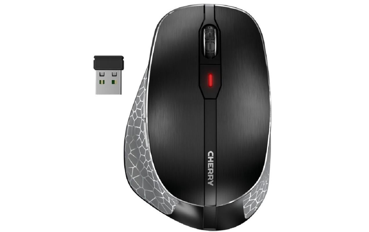 CHERRY MW 8C ERGO Ergonomische Maus – kabellos, 6 Tasten, für Rechtshänder, wiederaufladbar, schwarz/grau