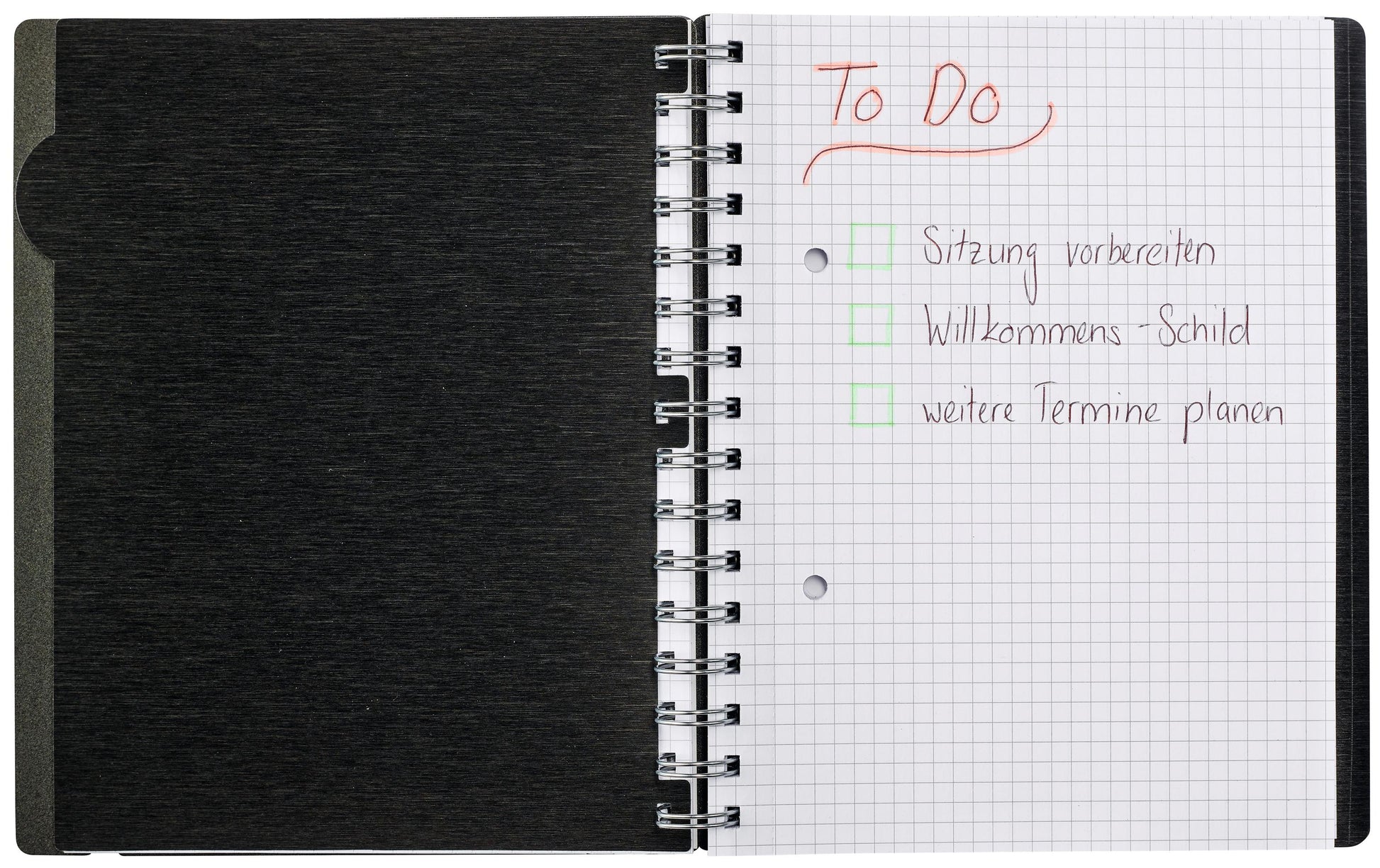 Kolma Notizbuch A5, kariert, Spiralbindung, 200 Seiten, 2-fach gelocht, perforiert, 70 g/m² – schwarz