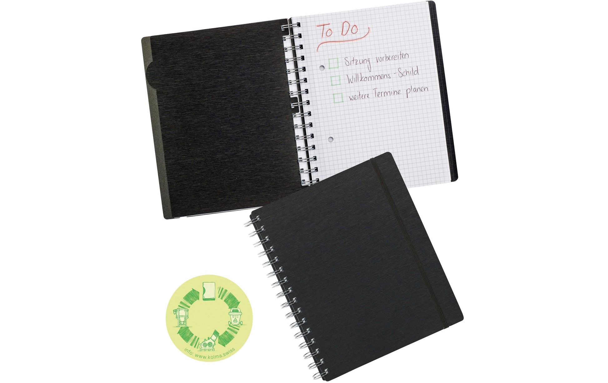 Kolma Notizbuch A5, kariert, Spiralbindung, 200 Seiten, 2-fach gelocht, perforiert, 70 g/m² – schwarz