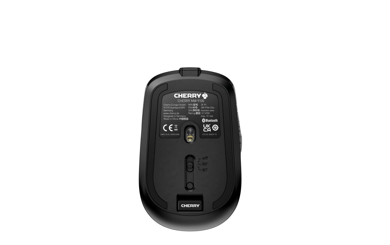 CHERRY MW 9100 Maus – kabellos, Bluetooth + 2,4 GHz, USB-A, 2'400 dpi, 6 Tasten, beidhändig, schwarz