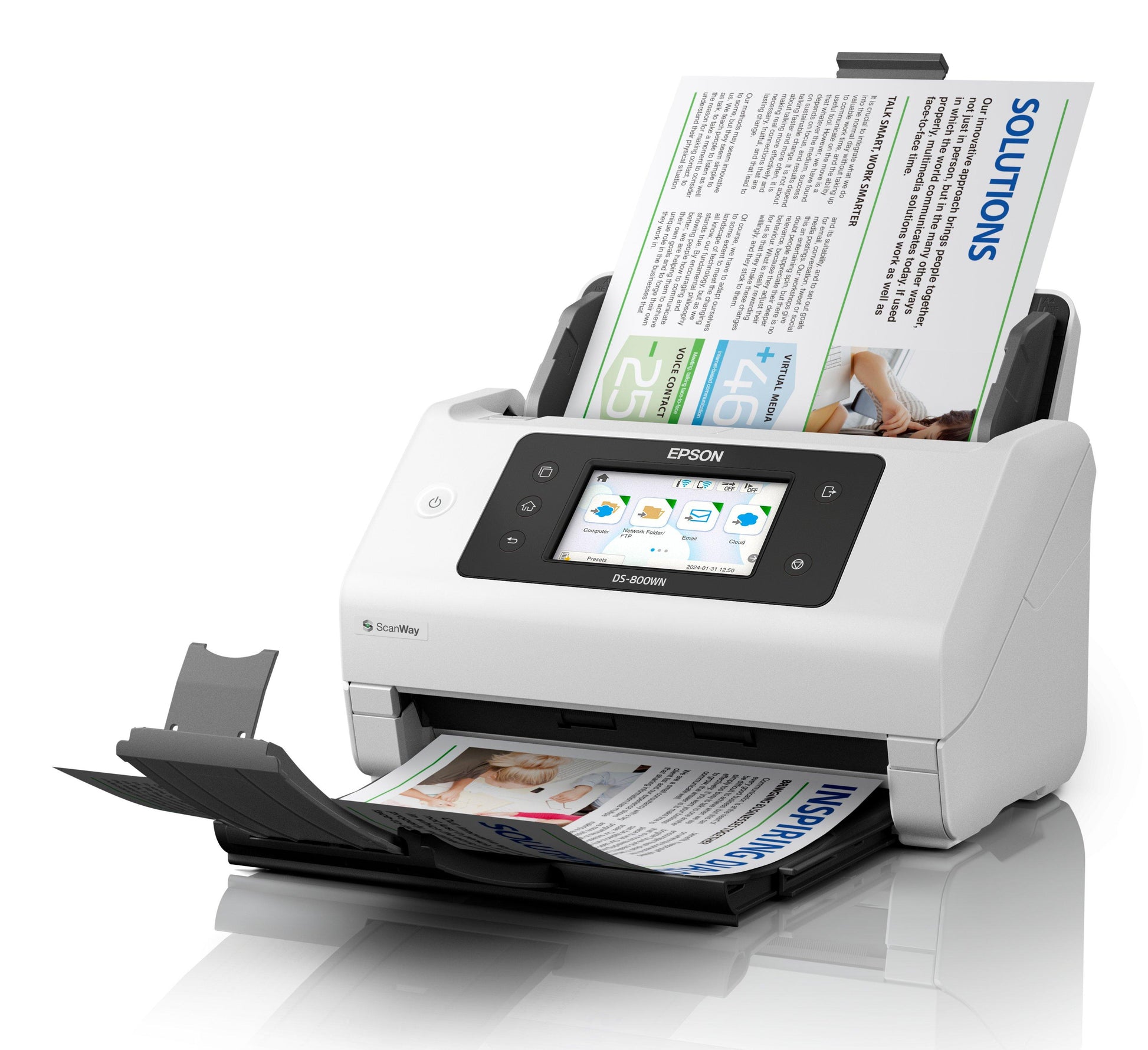 Epson WorkForce DS-800WN – Einzugsscanner, A4, Duplex, 50 ppm, ADF 100 Blatt, WLAN/LAN