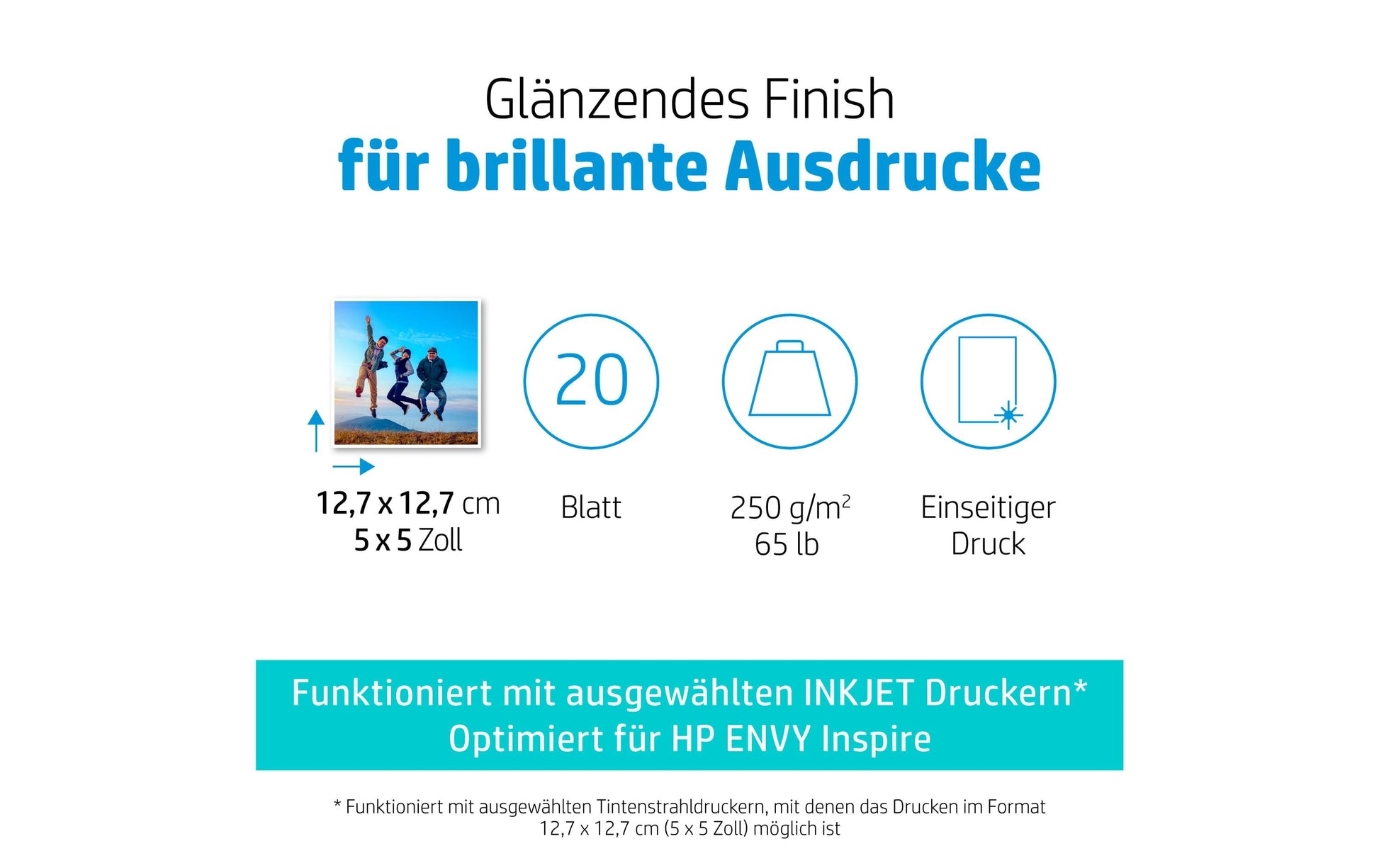 HP Advanced Fotopapier – glänzend, 127 × 127 mm, 20 Blatt