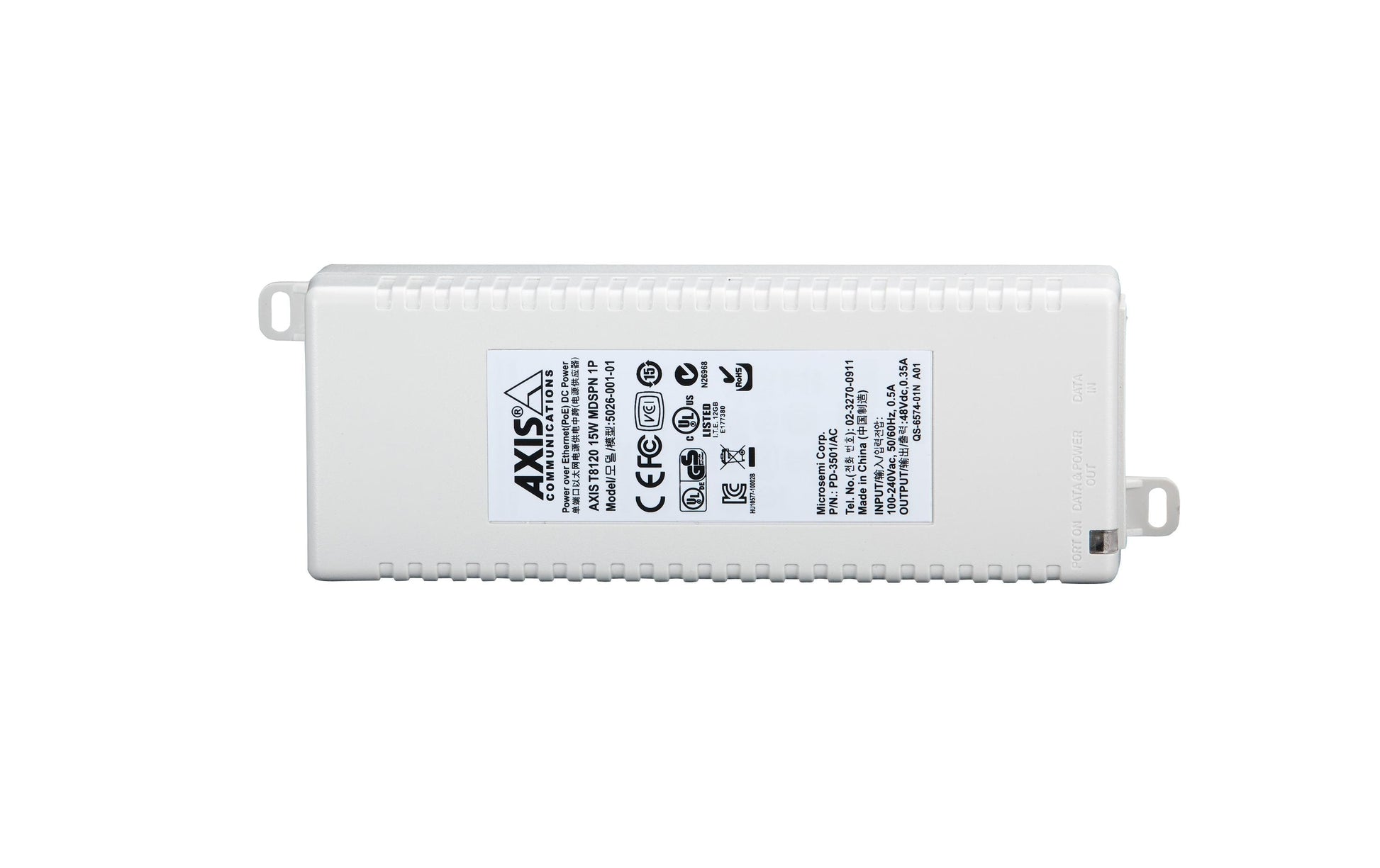 Axis T8120 PoE-Injektor 15 W – Gigabit Ethernet, RJ45×2, Wandmontage