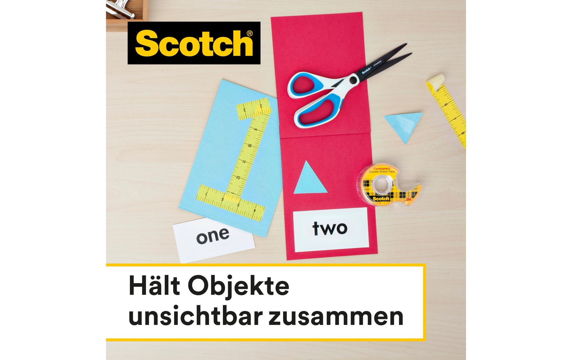 Scotch Doppelseitiges Klebeband 665 – permanent, Zelluloseacetat, 12 mm × 33 m, transparent, Kern Ø 75 mm