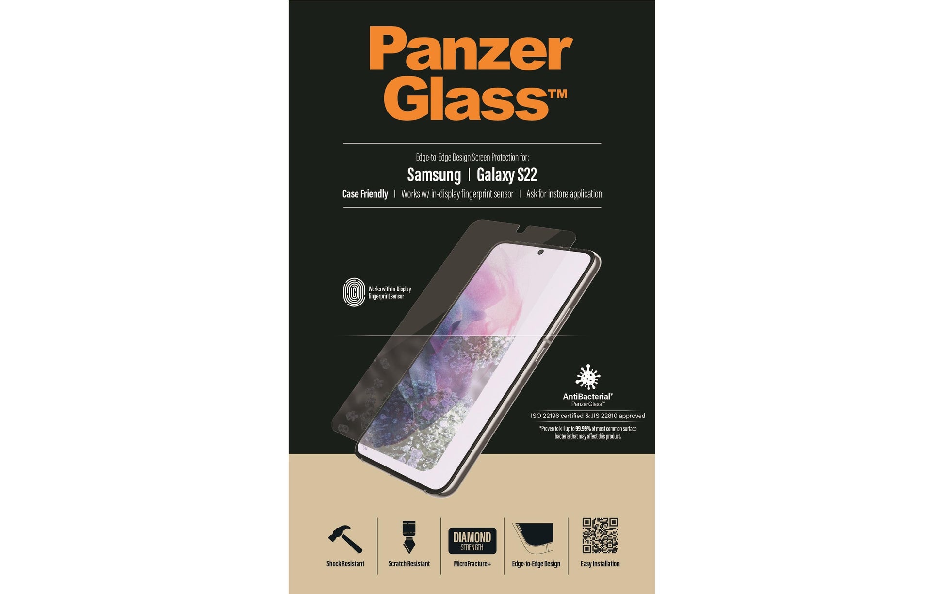 PanzerGlass Displayschutz (Panzerglas), Case Friendly – für Galaxy S22 5G