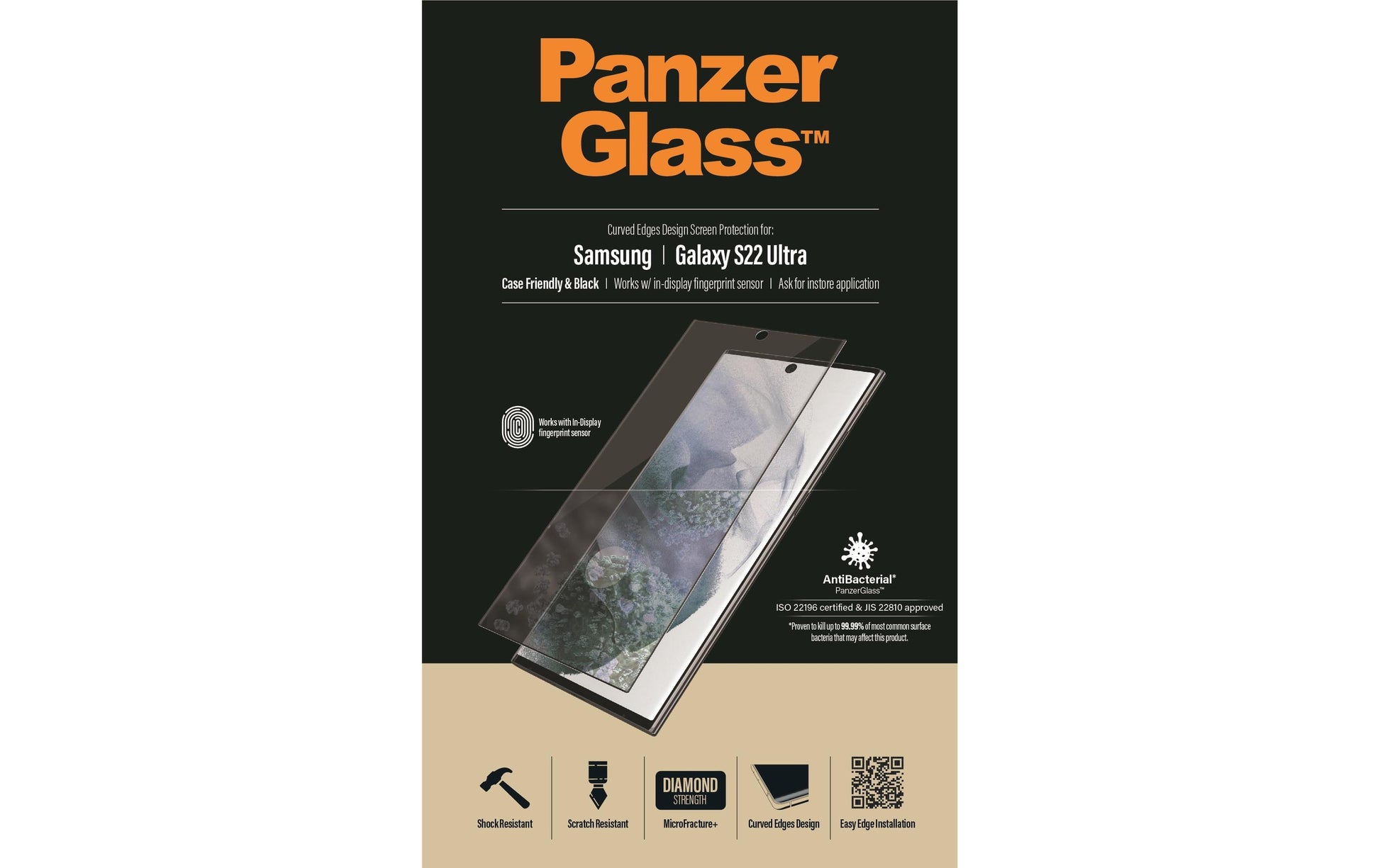 PanzerGlass Displayschutzglas – für Samsung Galaxy S22 Ultra, Hartglas, Transparent – 1er-Pack