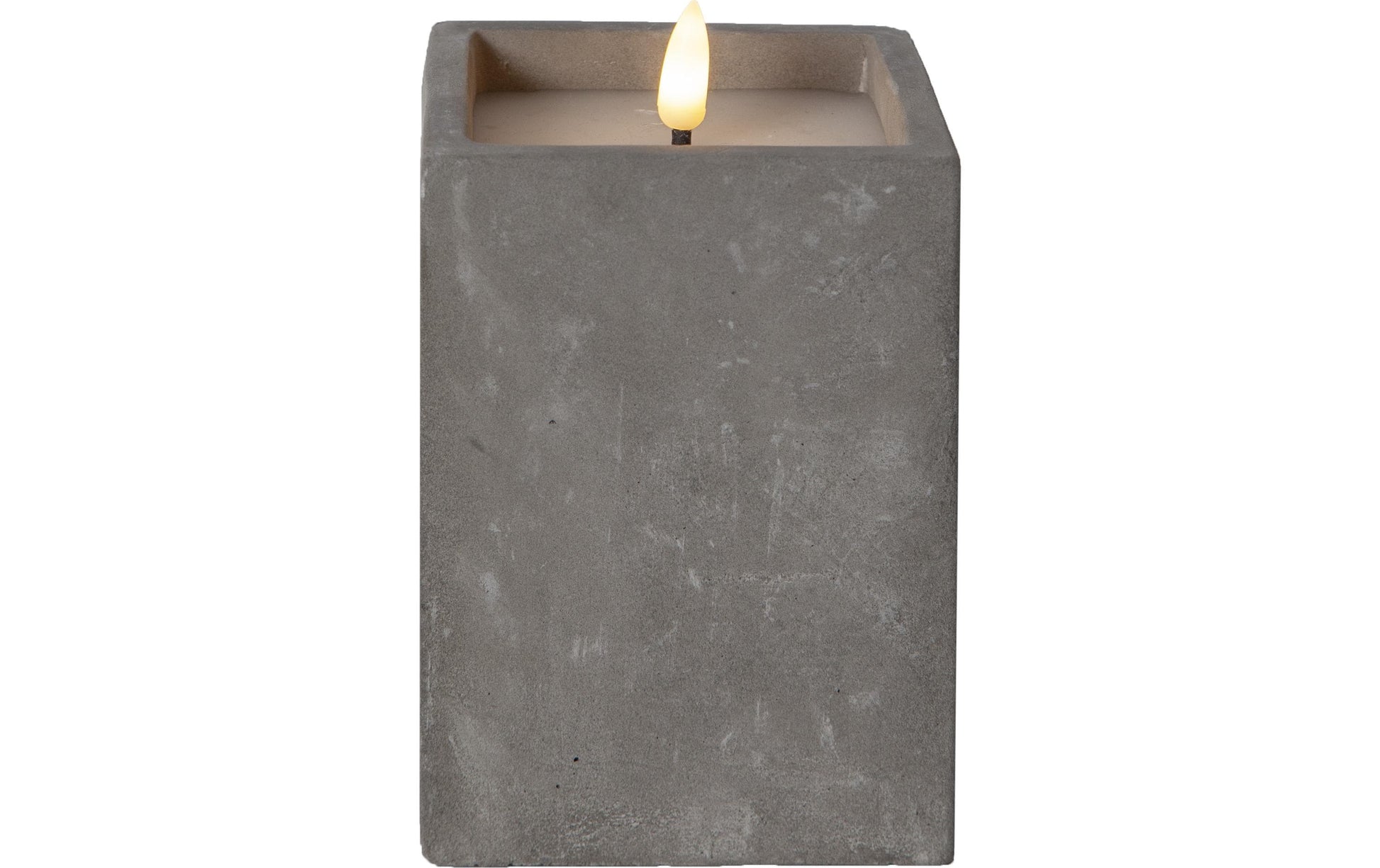 Star Trading LED-Säulenkerze – Ø 9,0 × 14,5 cm, 0,03 W, warmweiss, grau, flackernd, Timer 6/18 h, Batterie 2×A