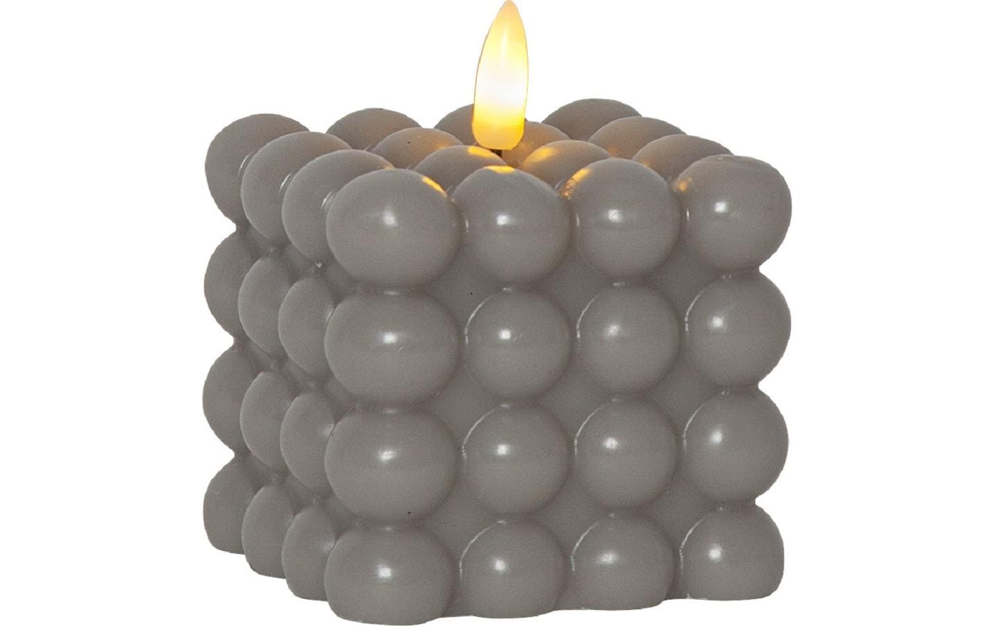 Star Trading LED-Kerze – 7,5 × 7,5 × 9,5 cm – Wachs, grau, flackernd, Timer 6/18 h