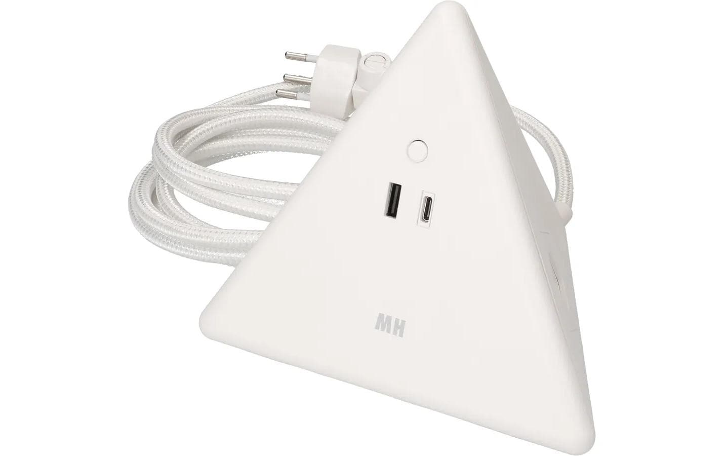 Max Hauri AG Max Hauri – Steckdosenleiste, 2× T13, 1× USB‑A, 1× USB‑C, 2,5 m, Stecker T12, weiss, ohne Schalter