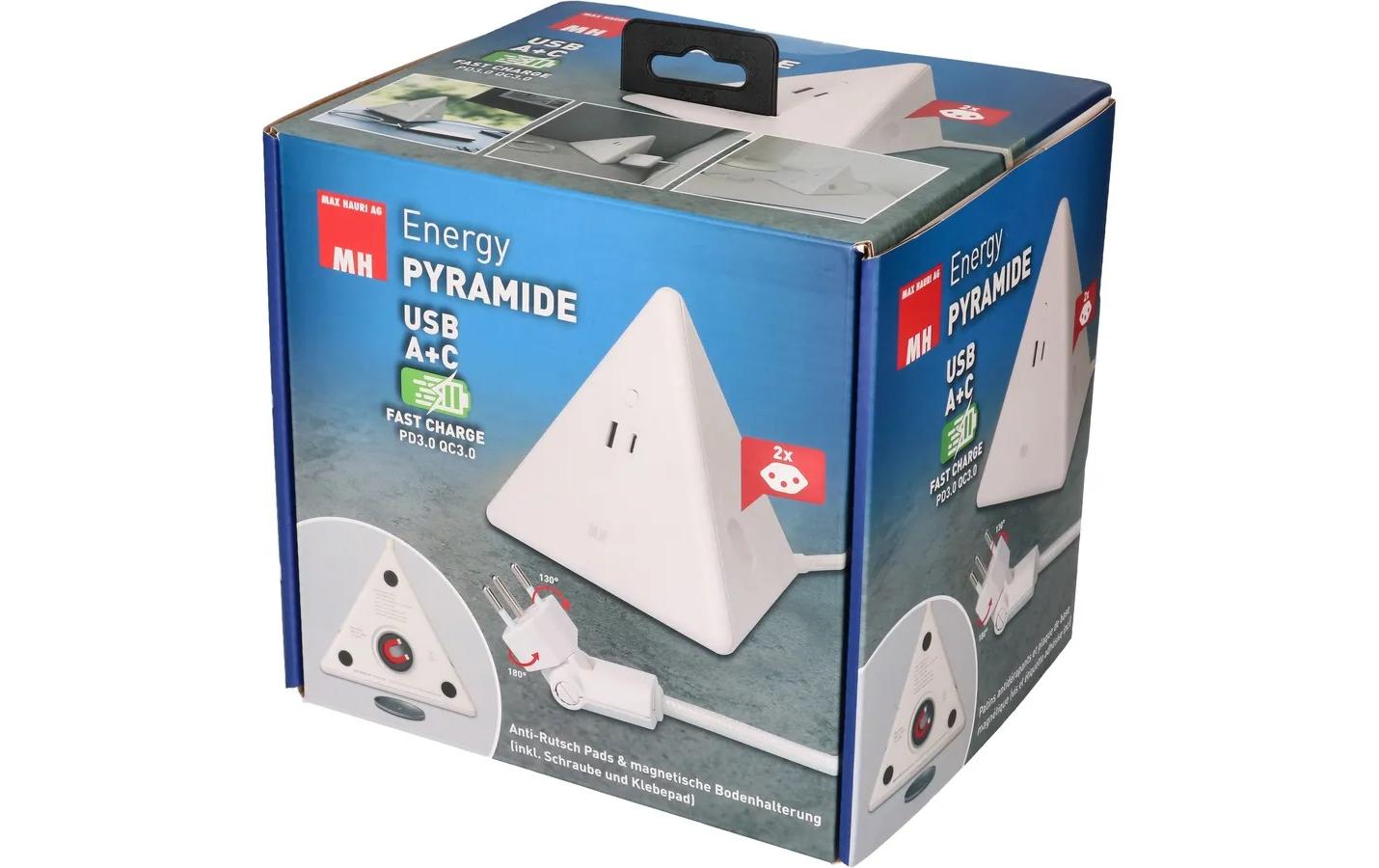 Max Hauri AG Max Hauri – Steckdosenleiste, 2× T13, 1× USB‑A, 1× USB‑C, 2,5 m, Stecker T12, weiss, ohne Schalter