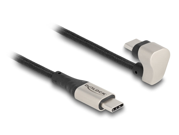 DeLOCK USB-C auf USB-C Kabel – USB 2.0 (480 Mbit/s) – 2 m – PD 60 W – Abgewinkelt, Textilmantel – Schwarz