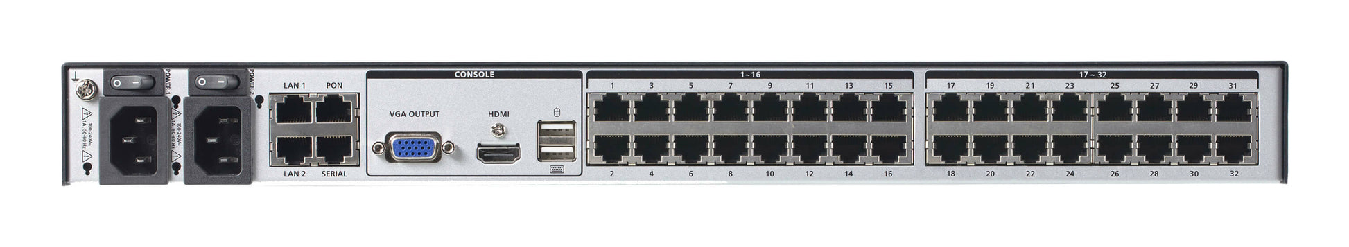 ATEN KN4032VB – KVM-Switch, 32-Port, HDMI/VGA, USB 2.0/PS/2, RJ-45, 1920 × 1200, Virtuelle Medien