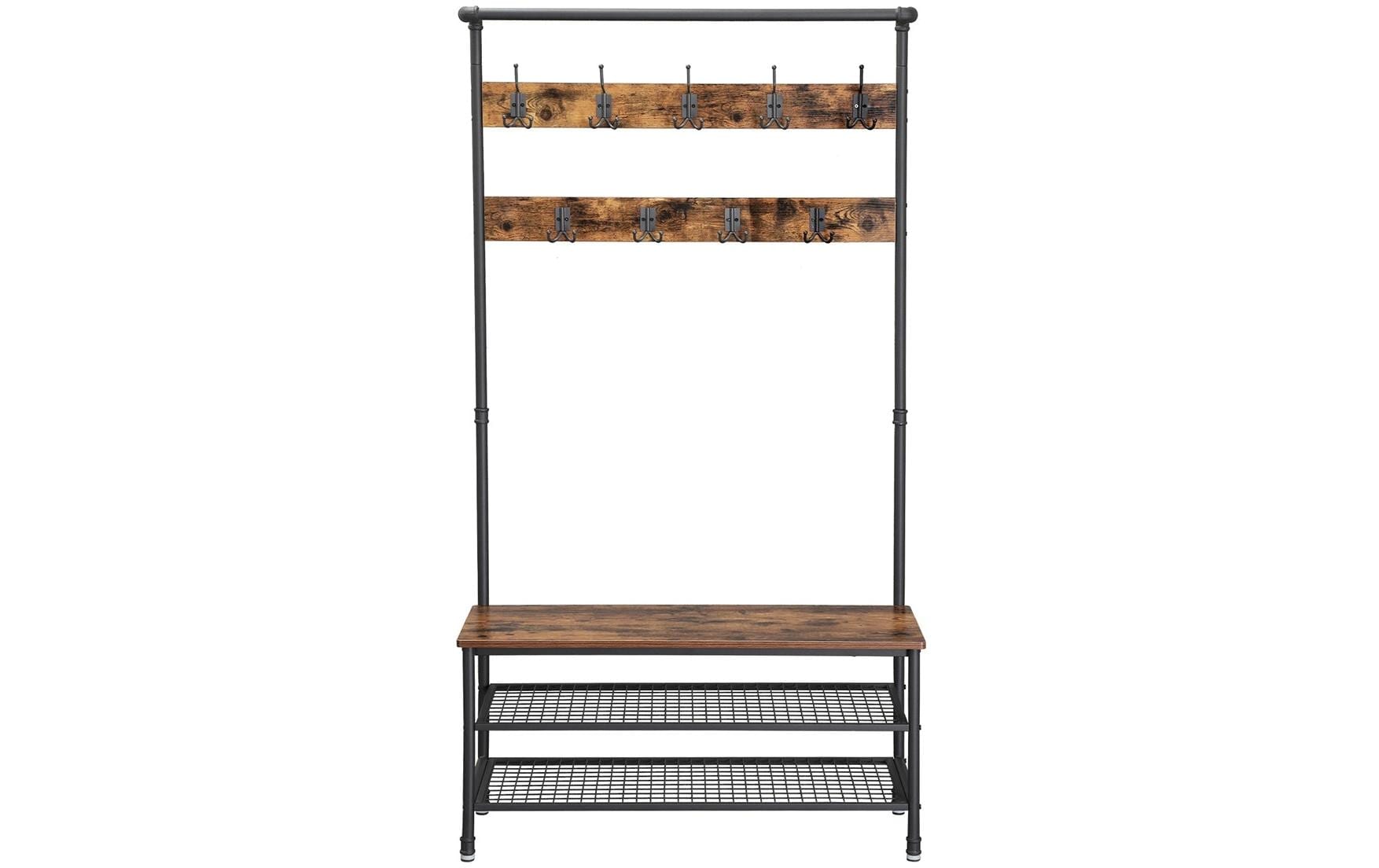 Vasagle Garderobe mit Schuhregal – 9 Haken, Stahl/Spanplatte, Schwarz/Braun, 100 × 41,5 × 182 cm