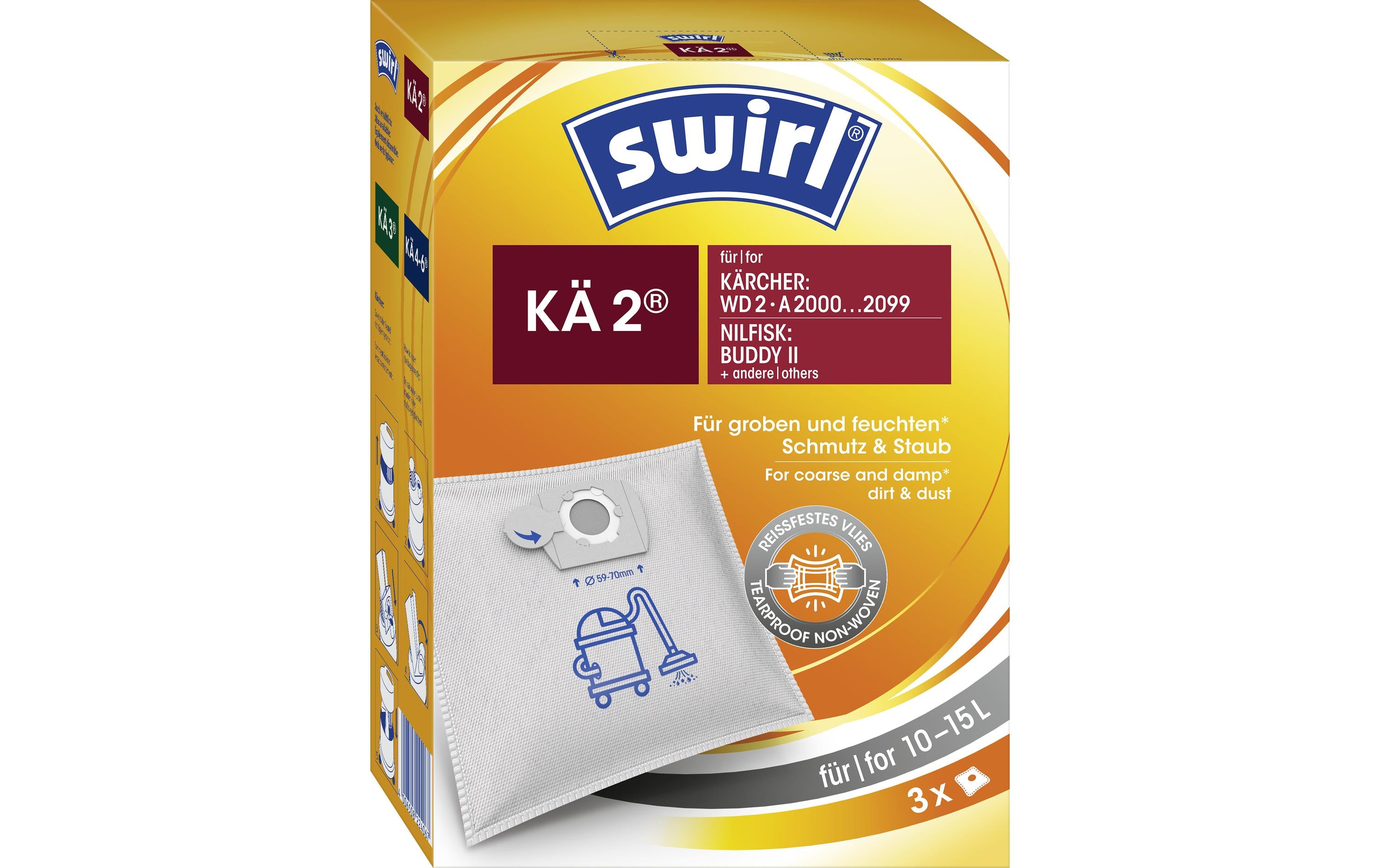 Swirl Staubbeutel KÄ2 224067 – 3 Stück, für Kärcher WD 2A 2000.2099, Nilfisk Buddy II