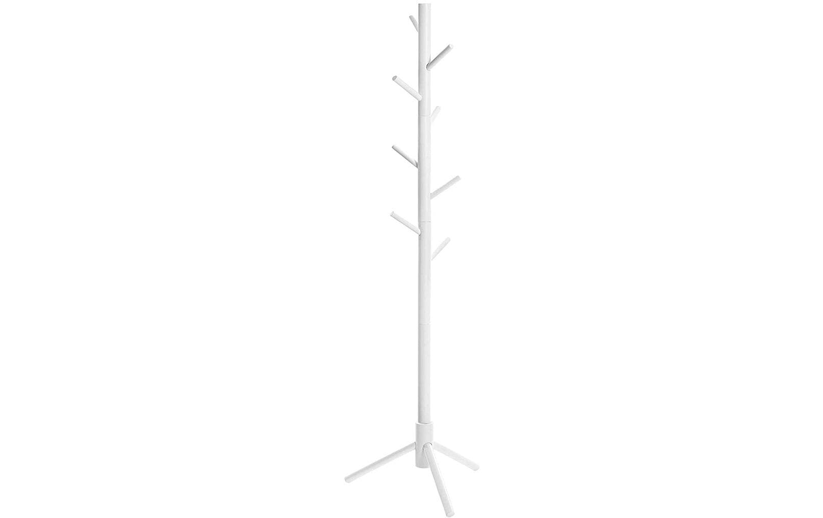 Vasagle Garderobenständer – 8 Haken, Gummibaumholz, Weiss, 47 × 47 × 175 cm