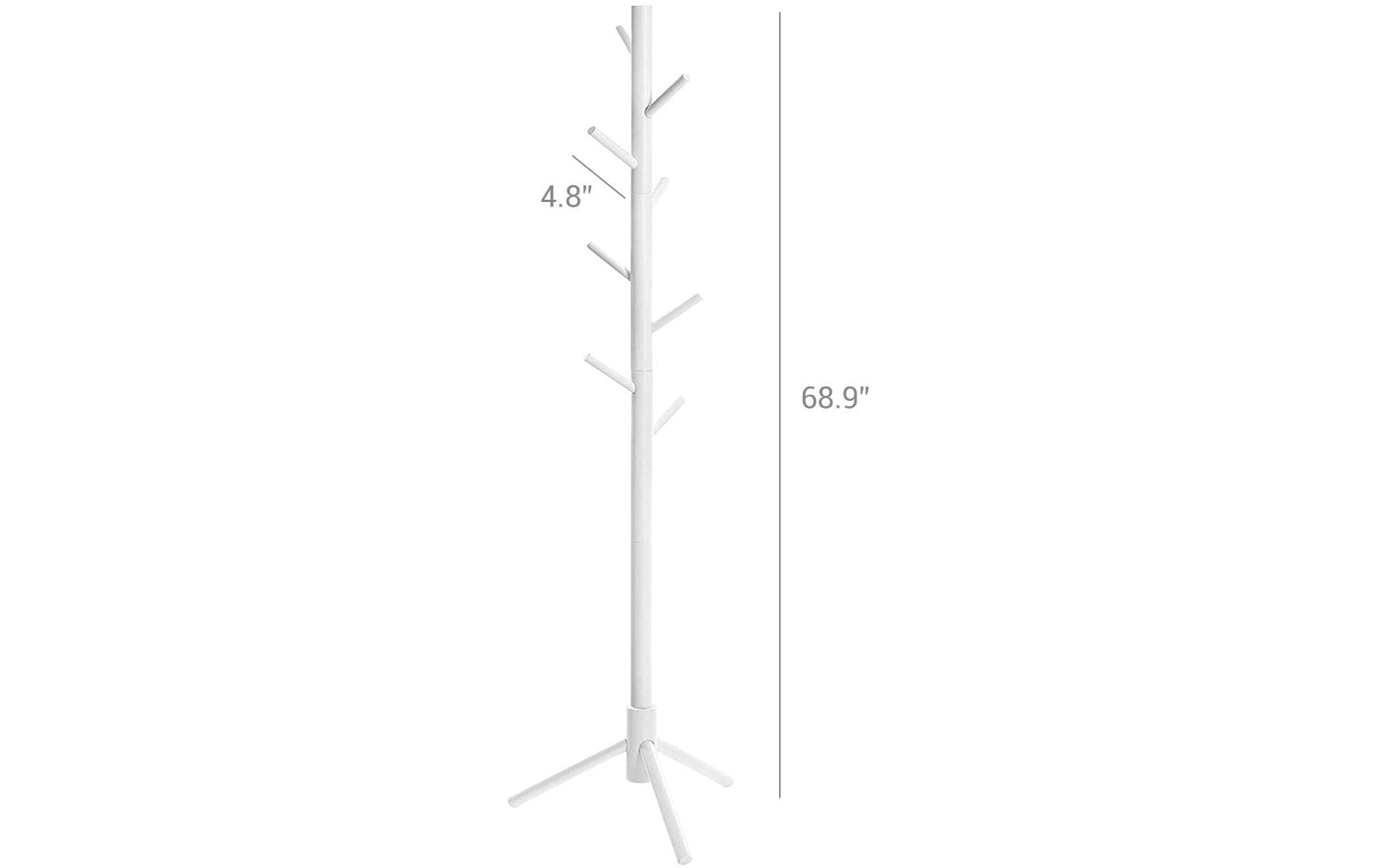 Vasagle Garderobenständer – 8 Haken, Gummibaumholz, Weiss, 47 × 47 × 175 cm