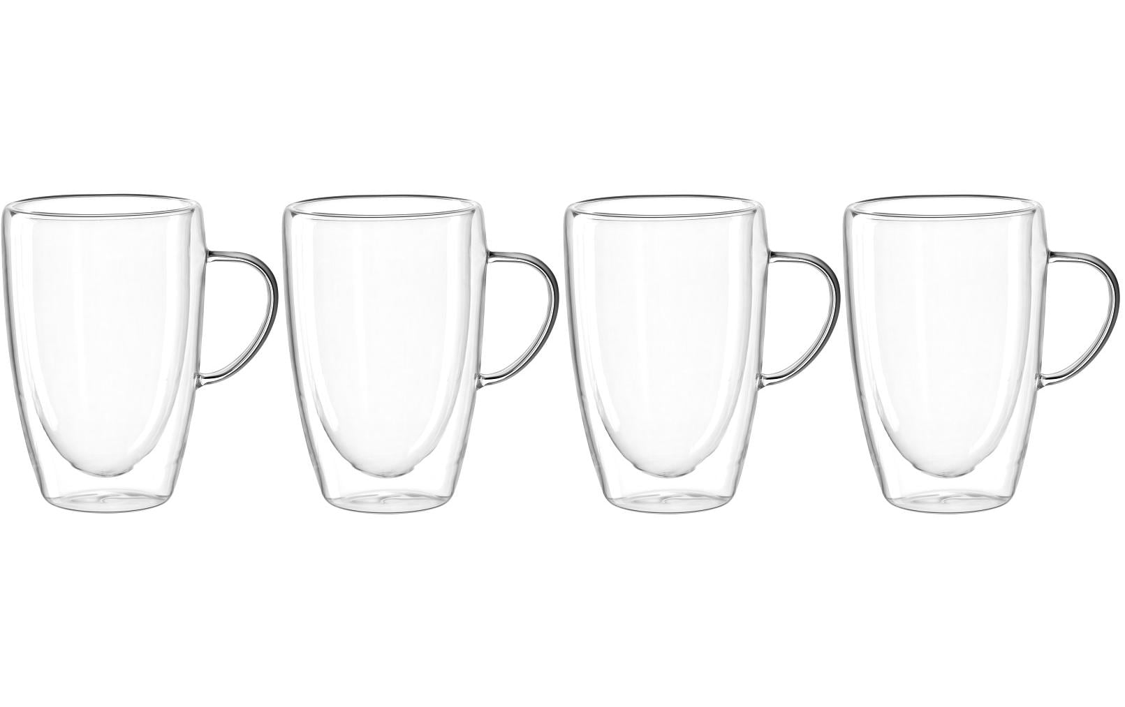 LEONARDO Duo Tasse – 0,40 l, Borosilikatglas, transparent, doppelwandig, Henkel, 4 Stück