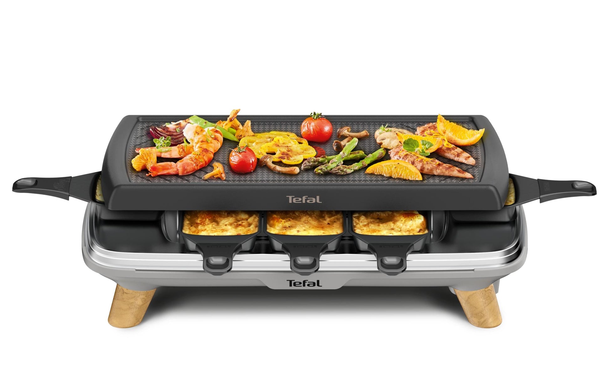 Tefal Raclette-Grill Gourmet RE610D – 8 Personen, Grill, 1350 W – Schwarz/Edelstahl