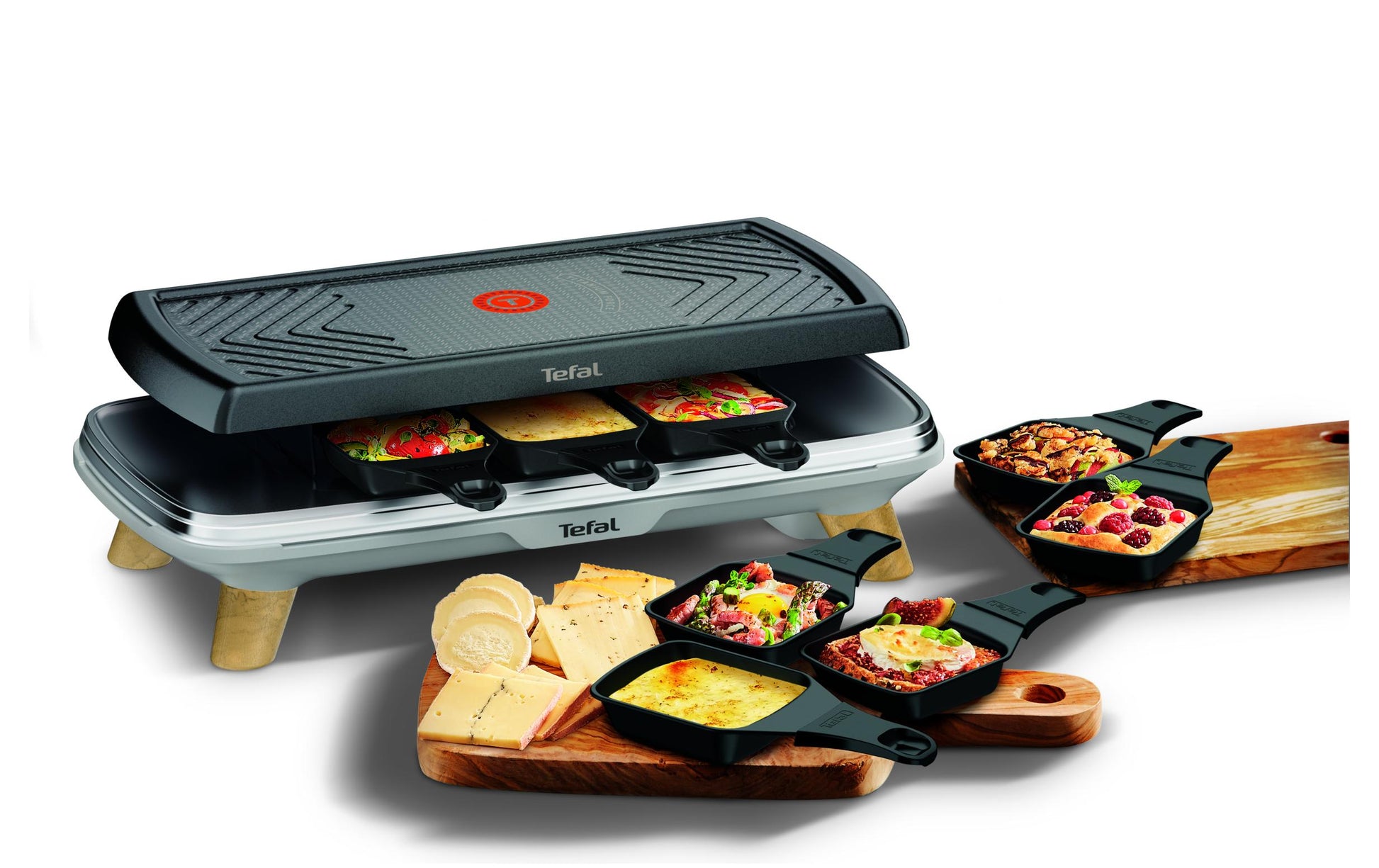 Tefal Raclette-Grill Gourmet RE610D – 8 Personen, Grill, 1350 W – Schwarz/Edelstahl