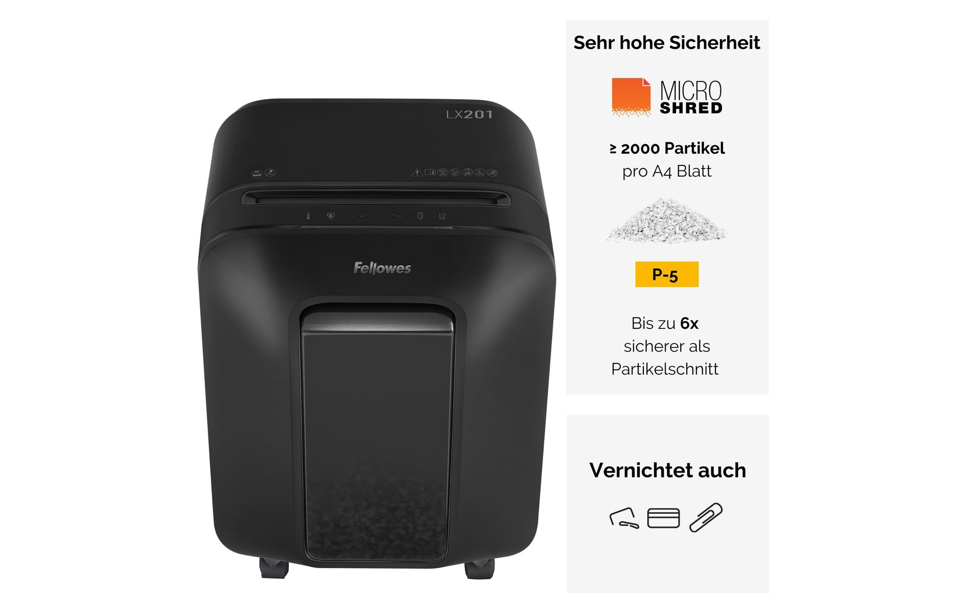 Fellowes LX201 – Aktenvernichter, DIN P-5, Mikroschnitt 2 × 12 mm, 12 Blatt, 22 l