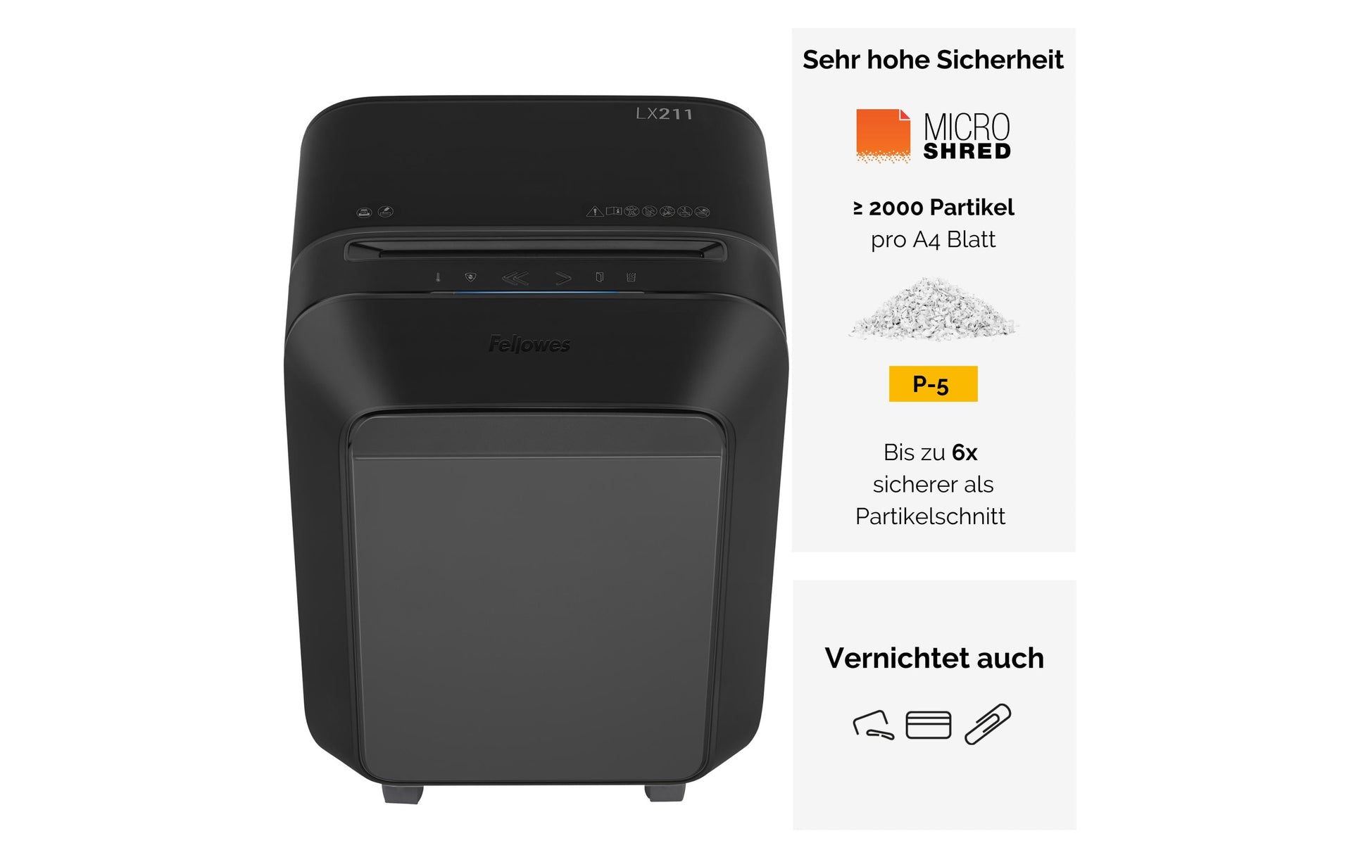 Fellowes LX211 – Aktenvernichter, DIN P-5, Mikroschnitt 2 × 12 mm, 15 Blatt, 23 l