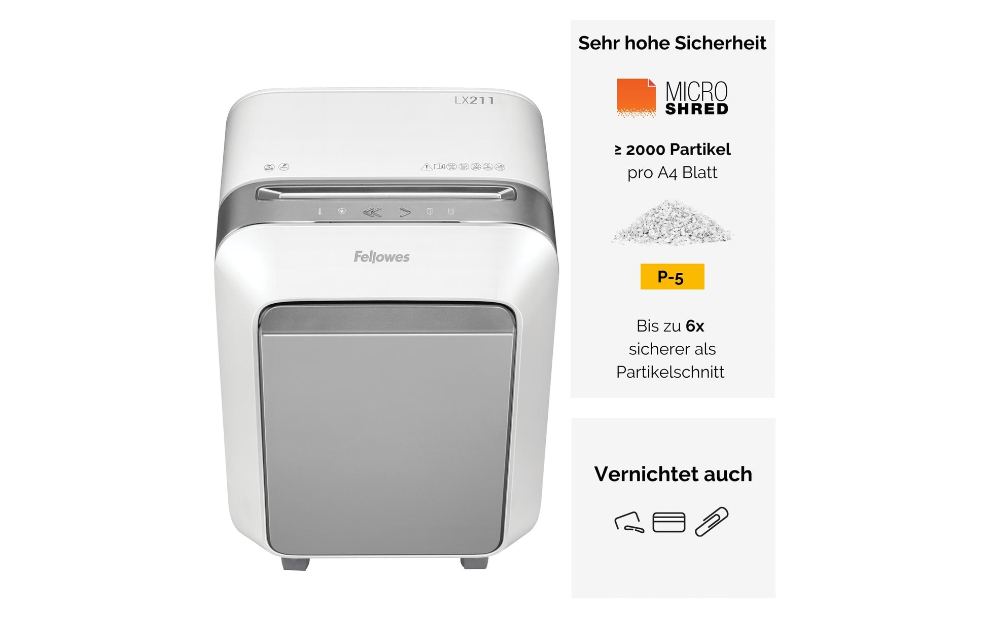 Fellowes LX211 – Aktenvernichter, DIN P-5, Mikroschnitt 2 × 12 mm, 15 Blatt, 23 l