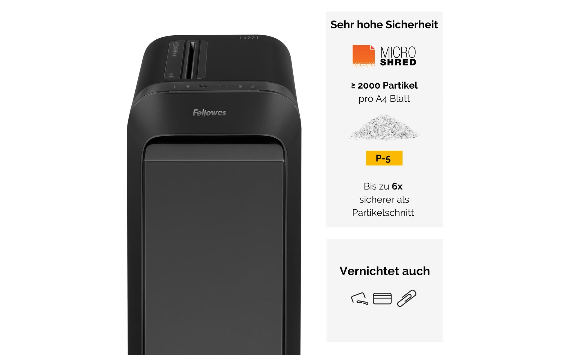 Fellowes LX221 – Aktenvernichter, DIN P-5, Mikroschnitt 2 × 12 mm, 20 Blatt, 30 l