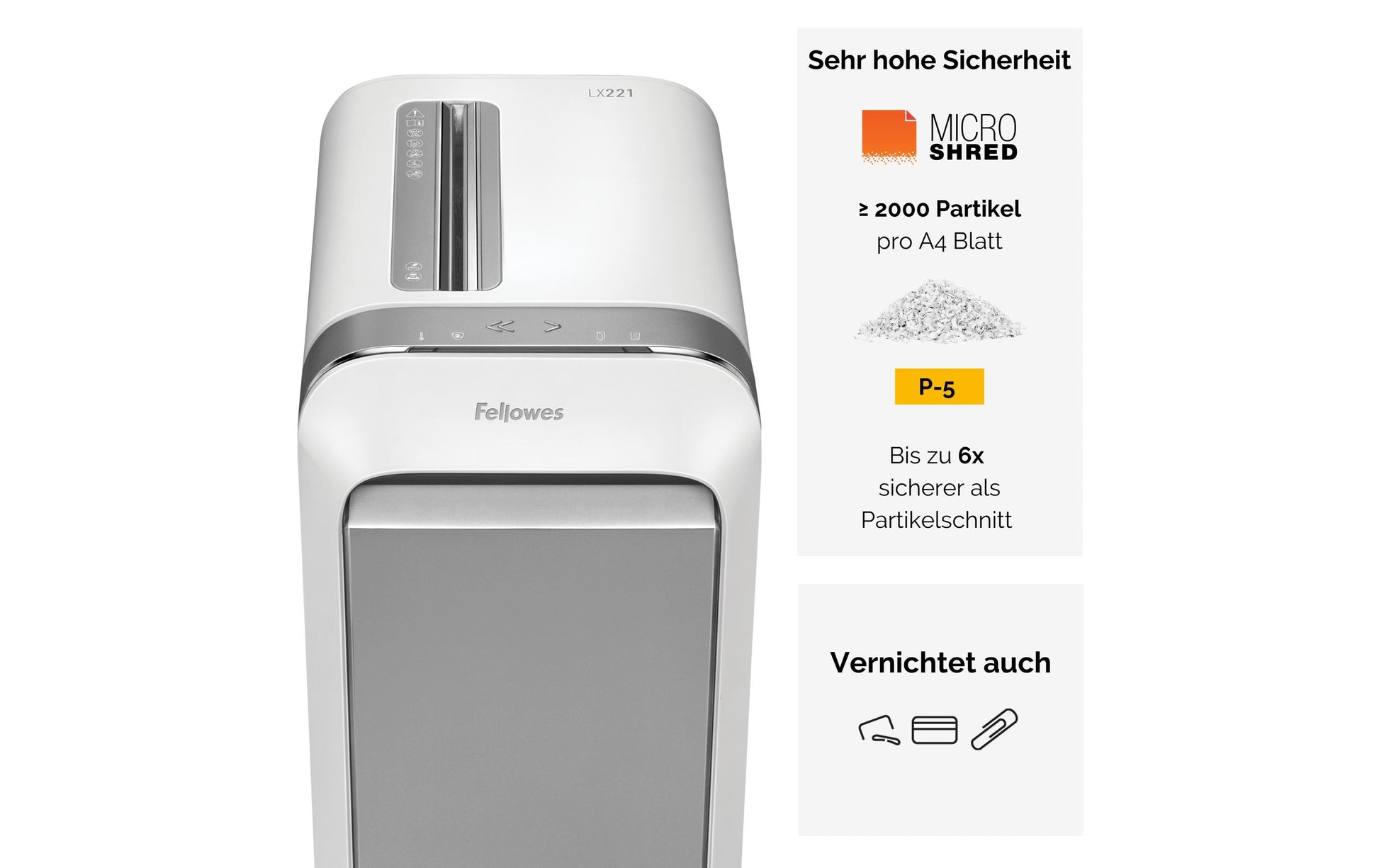 Fellowes LX221 – Aktenvernichter, DIN P-5, Mikroschnitt 7 mm, 20 Blatt, 30 l