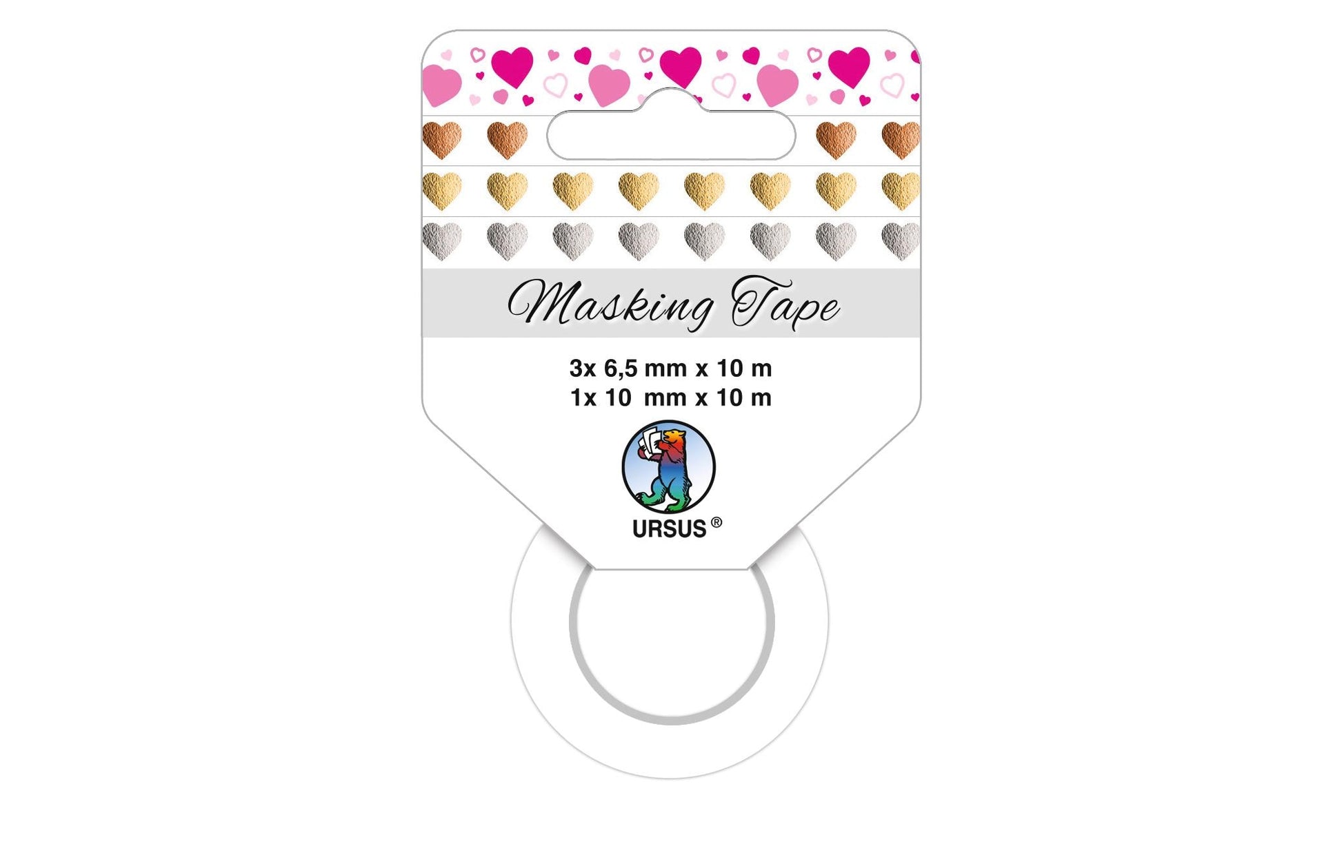 URSUS Washi Tape Herzen – 6,5 mm × 10 m, mehrfarbig – 4 Rollen, Papier