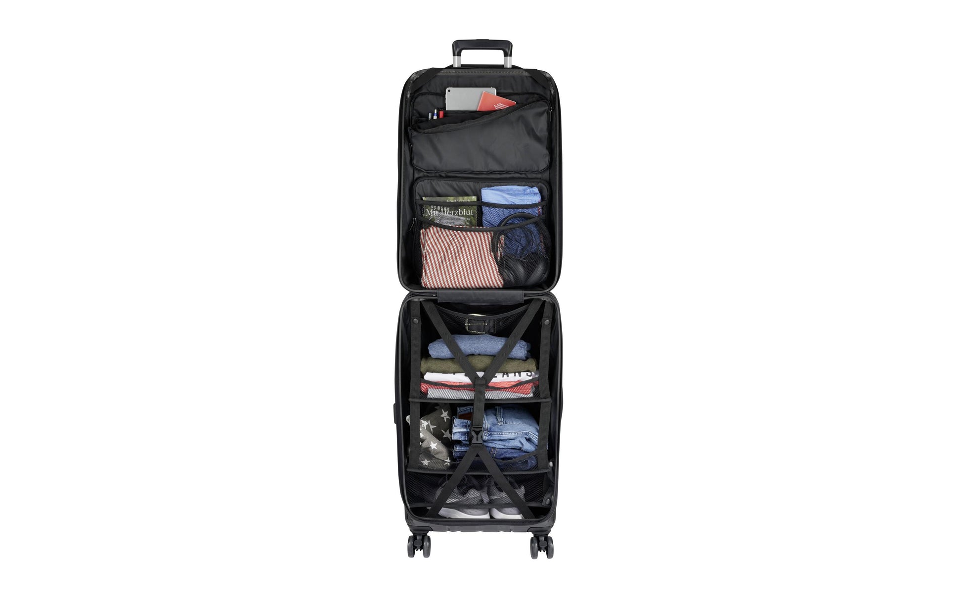 Casyro Trolley – 120 l, Hartschale PC, 4 Rollen, mit TSA, Grau, 50 × 77 × 30 cm