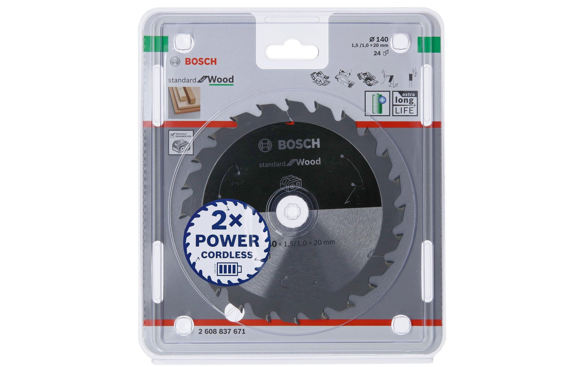 Bosch Professionelles Kreissägeblatt 140 × 20 × 1,5 mm, 24 Zähne – ATB – für Holz